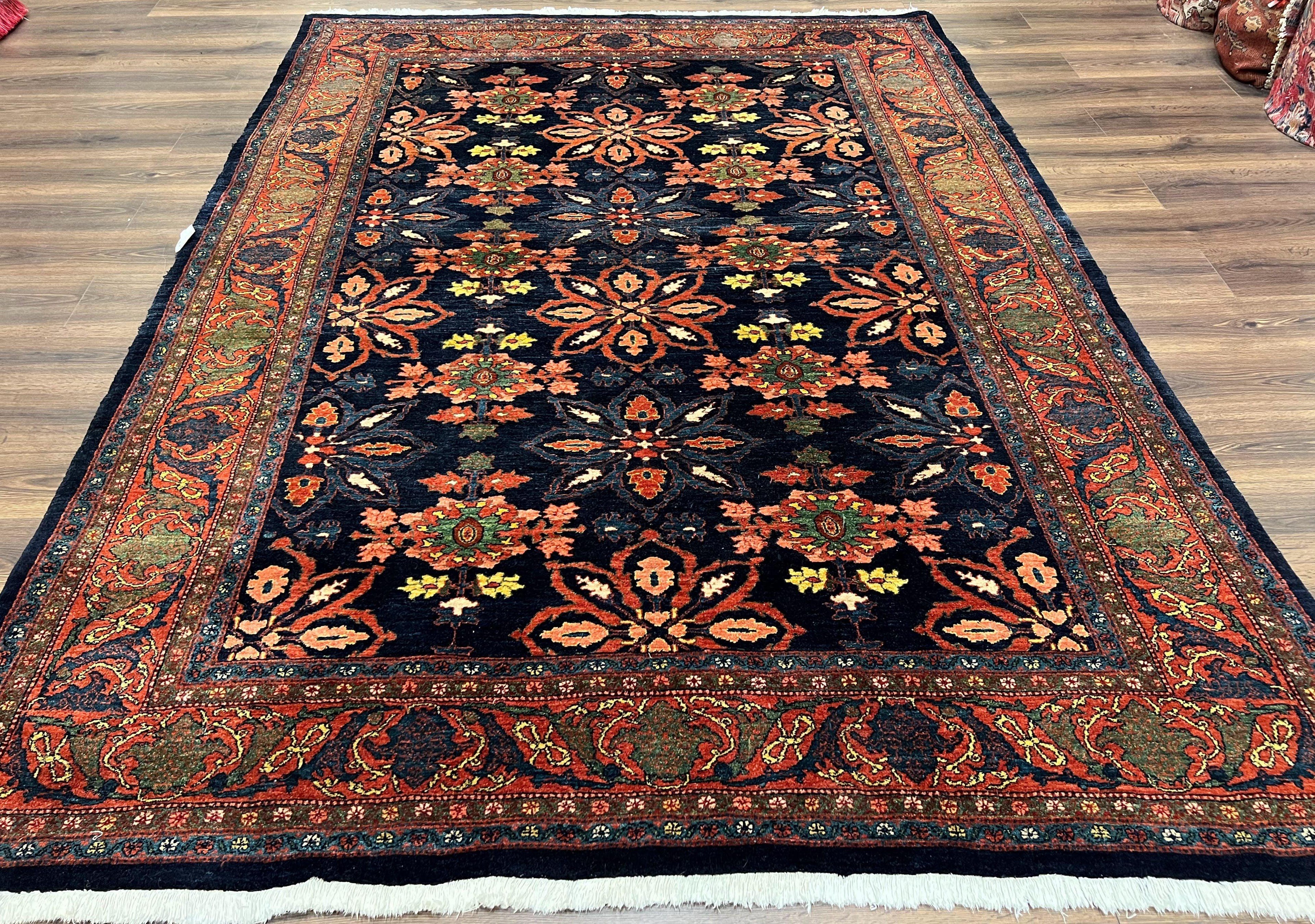 Wonderful Persian Rug 7x10, Navy Blue and Red, Allover Floral Pattern, Bidjar Carpet, Authentic Oriental Rug 7 x 10, Wool Hand Knotted Rug