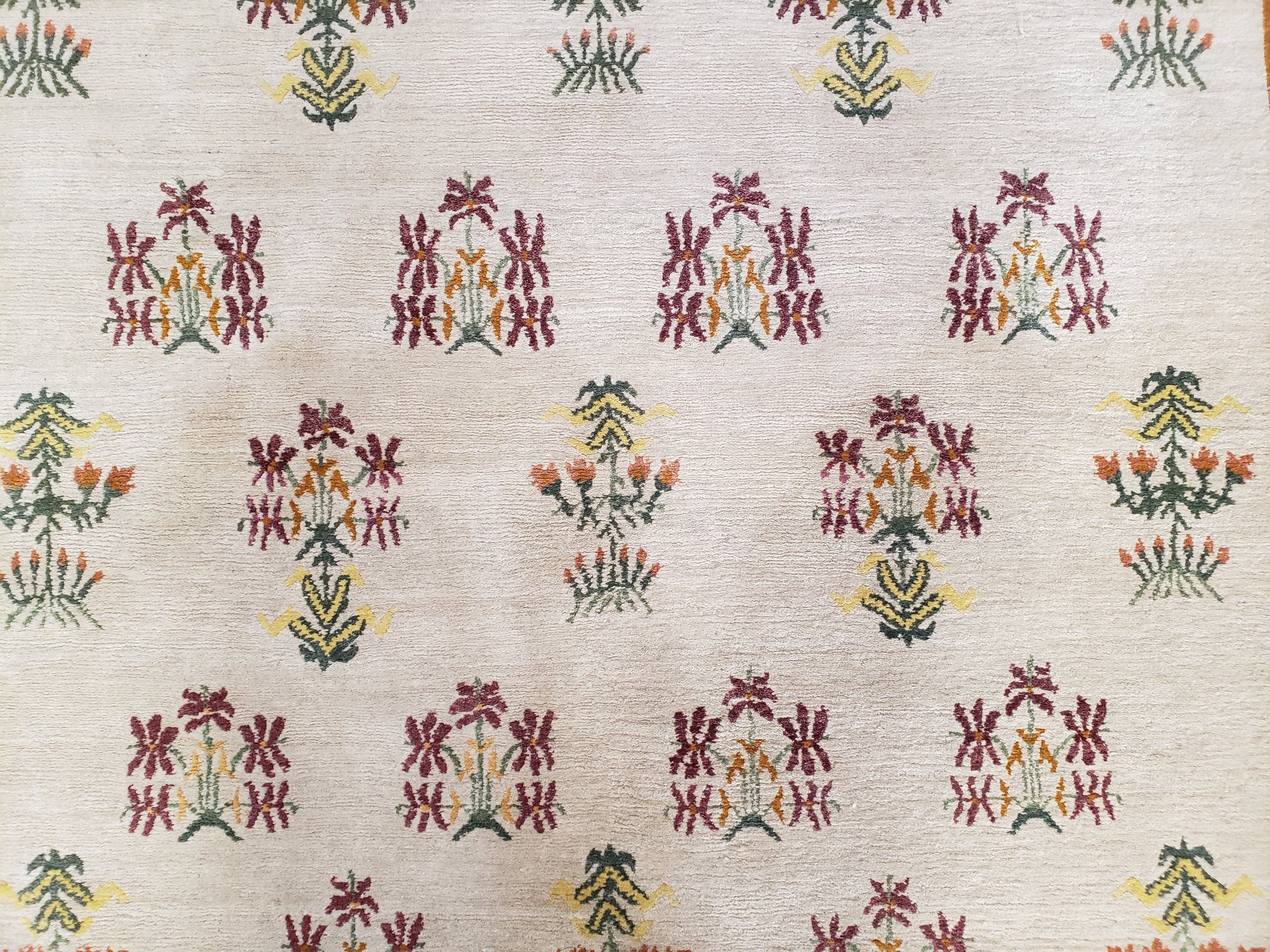 Tufenkian Rug 5.9 x 8.6, Tibetan Nepalese Rug, Hand Knotted, Soft Shiny Wool, Repeated Motifs, Contemporary Modern, Area Rug 6x9, Vintage