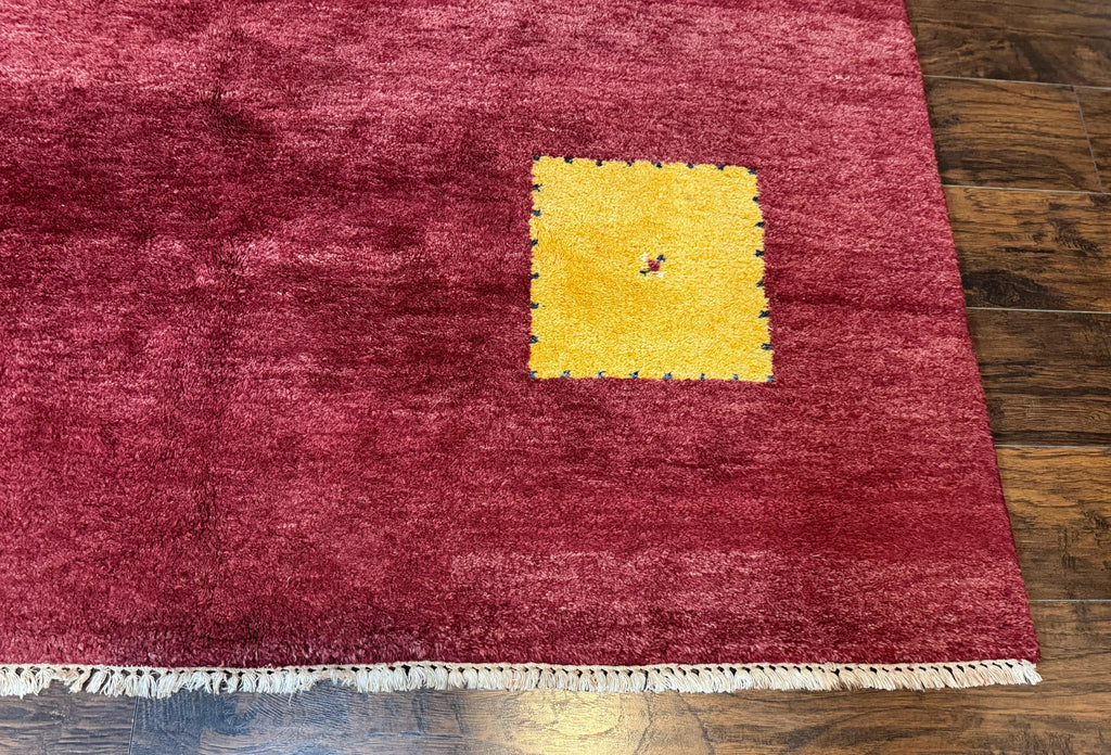 Modern Indo Persian Gabbeh Rug 7x10, Red, Tribal Area Rug