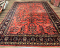 Indo Sarouk Rug 10x14, Vintage Indian Persian Area Rug 10 x 14, Wool Hand-Knotted Oriental Carpet, Red Floral Allover Large Rug, Beautiful
