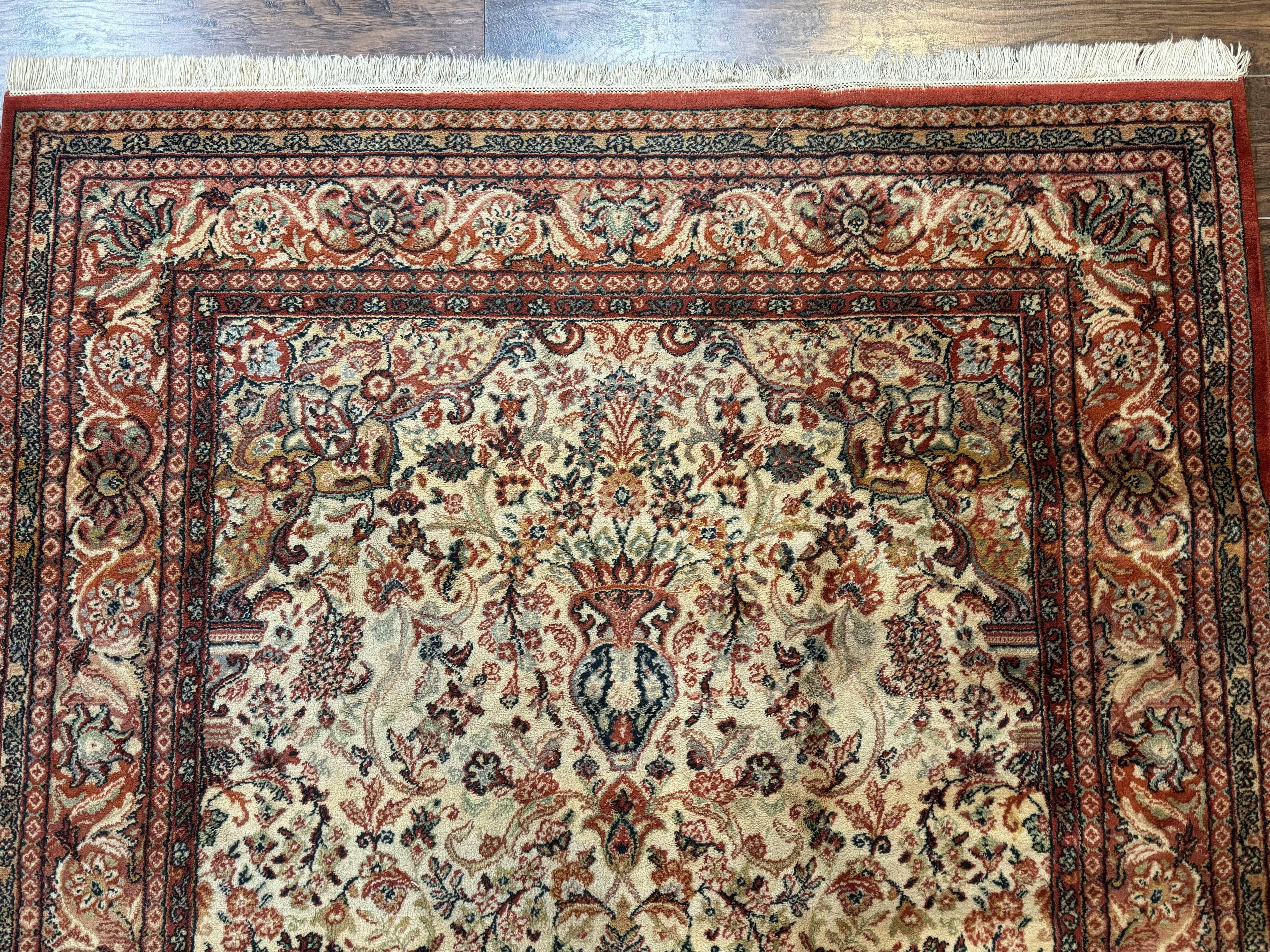 Antique Persian Rug 5x7, Allover Floral with Vases, Beige and Red, Belgian Power Loomed Rug, Vintage