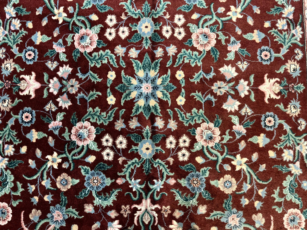 Indo Persian Rug 8x10, Red and Ivory, Floral Allover, Handmade Wool Area Rug