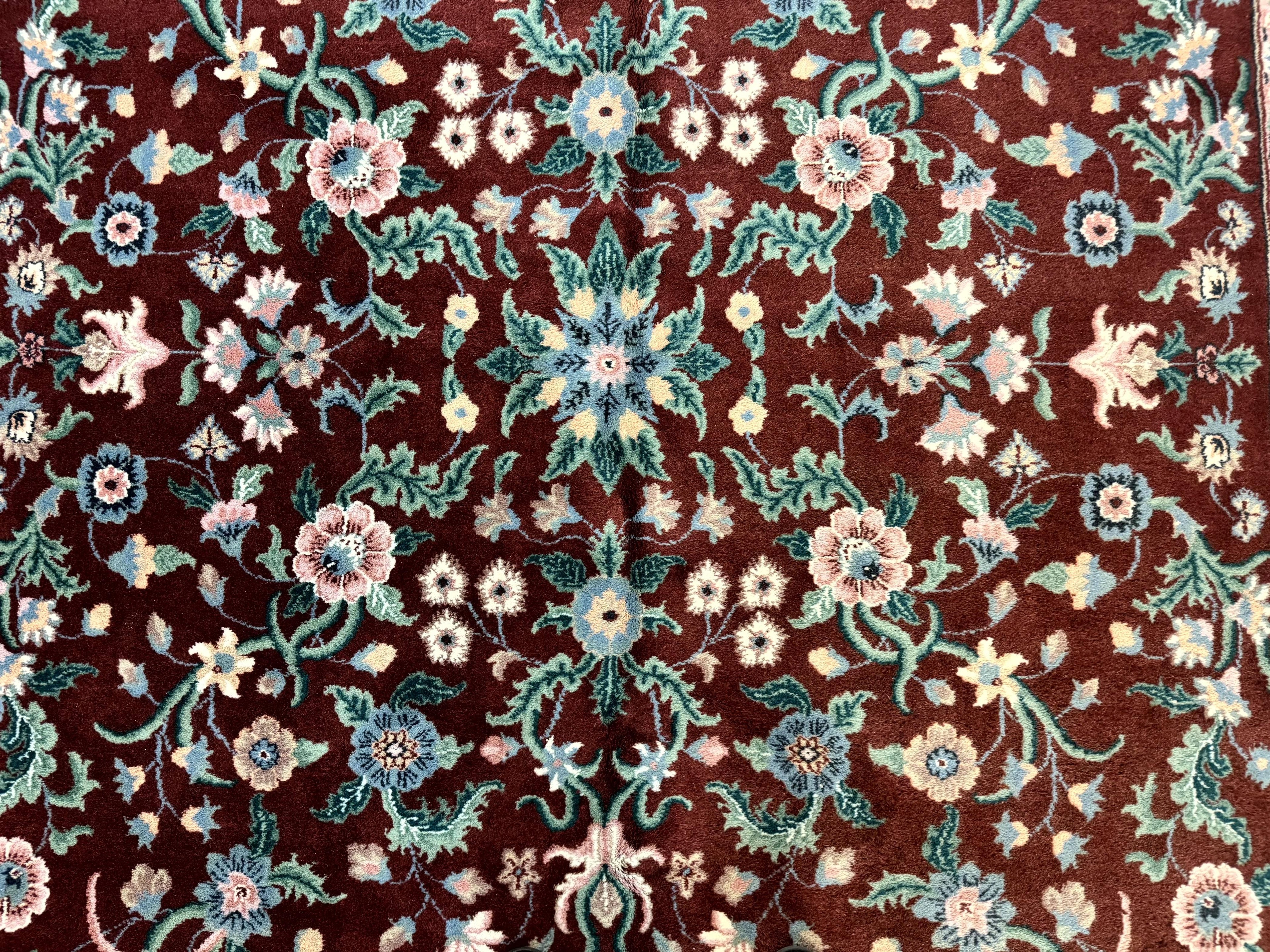 Indo Persian Rug 8x10, Red and Ivory, Floral Allover, Handmade Wool Area Rug