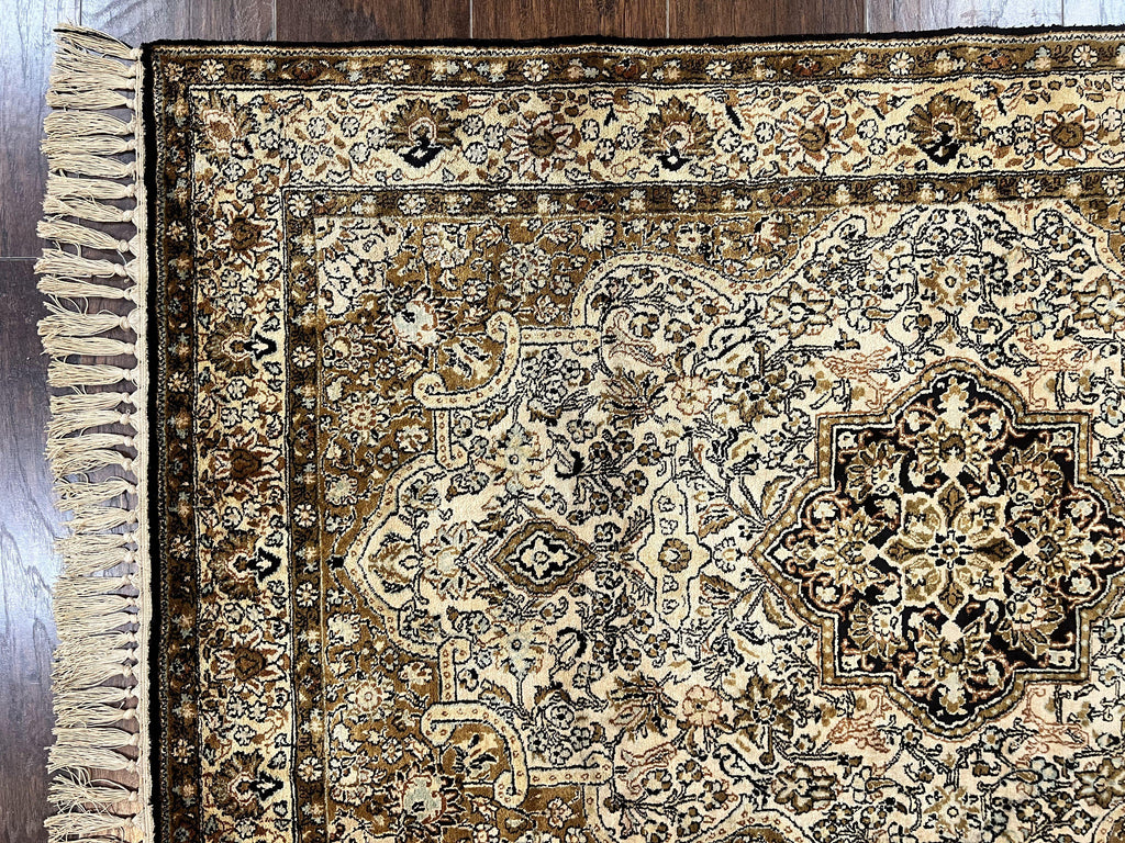 Persian Qum Silk Rug 3.5 x 5.5, Floral Medallion, Very Fine 350 KPSI, Handmade Silk on Silk Rug, Vintage
