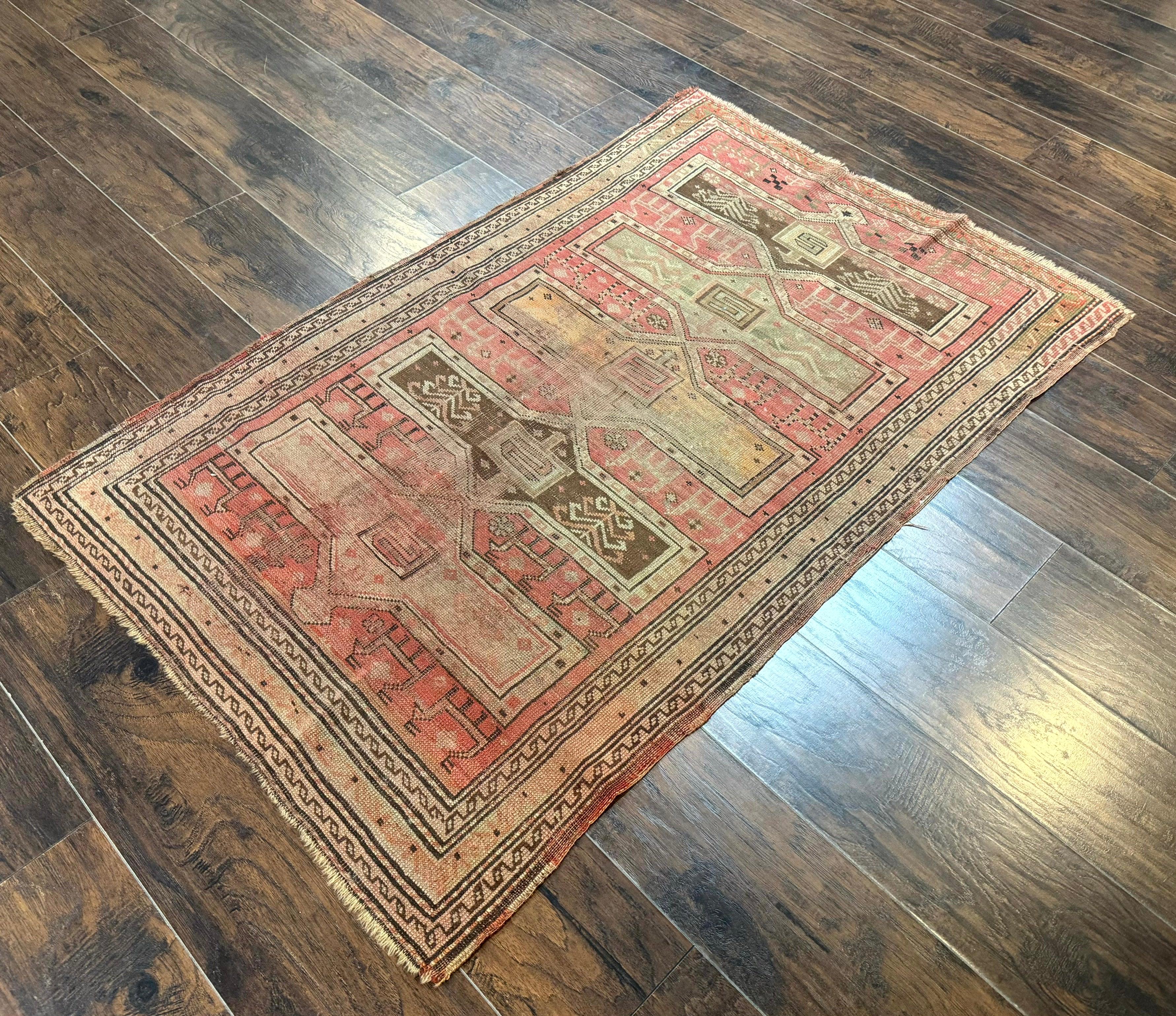 Antique Turkish Melas Rug 3x5, Geometric Carpet, 1920s Wool Rug, Bohemian Rug, Low Pile Rug, Tribal Rug
