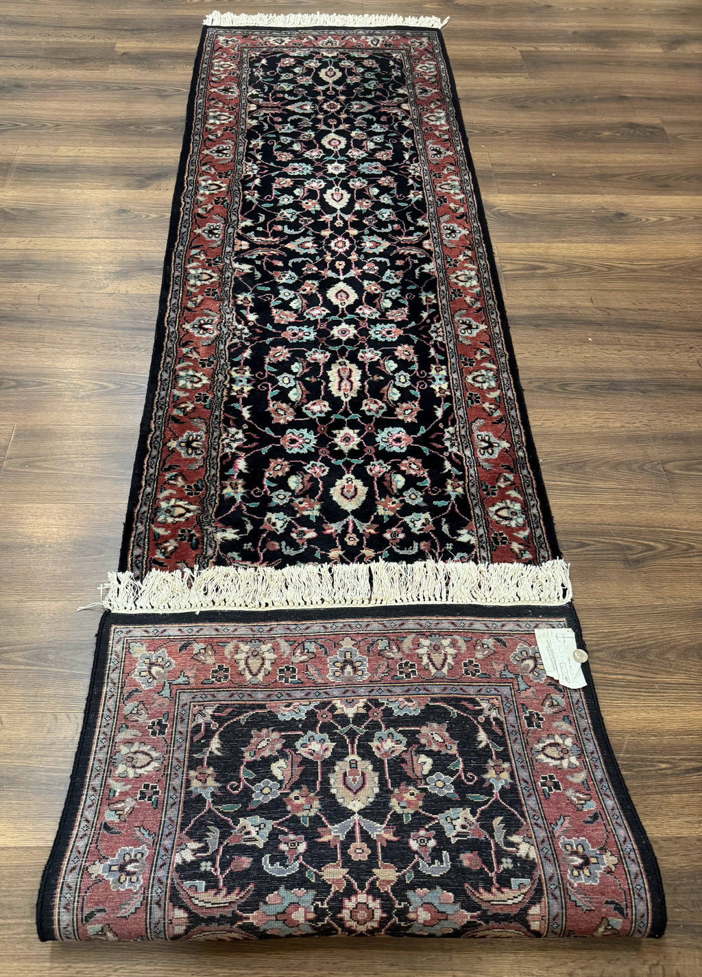 Pak Persian Runner Rug 2.8 x 10, Dark Blue, Floral Allover, Wool