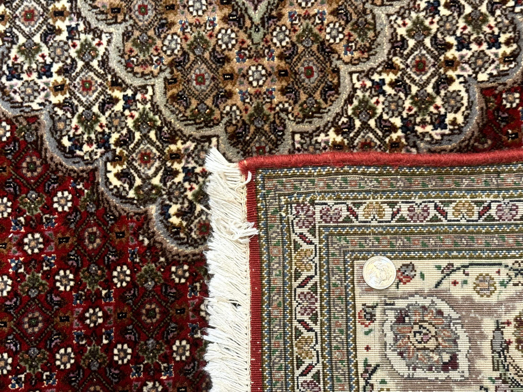 Persian Rug 5x7, Very Fine 330 KPSI, Red and Ivory, Herati Mahi Pattern, Wool & Silk