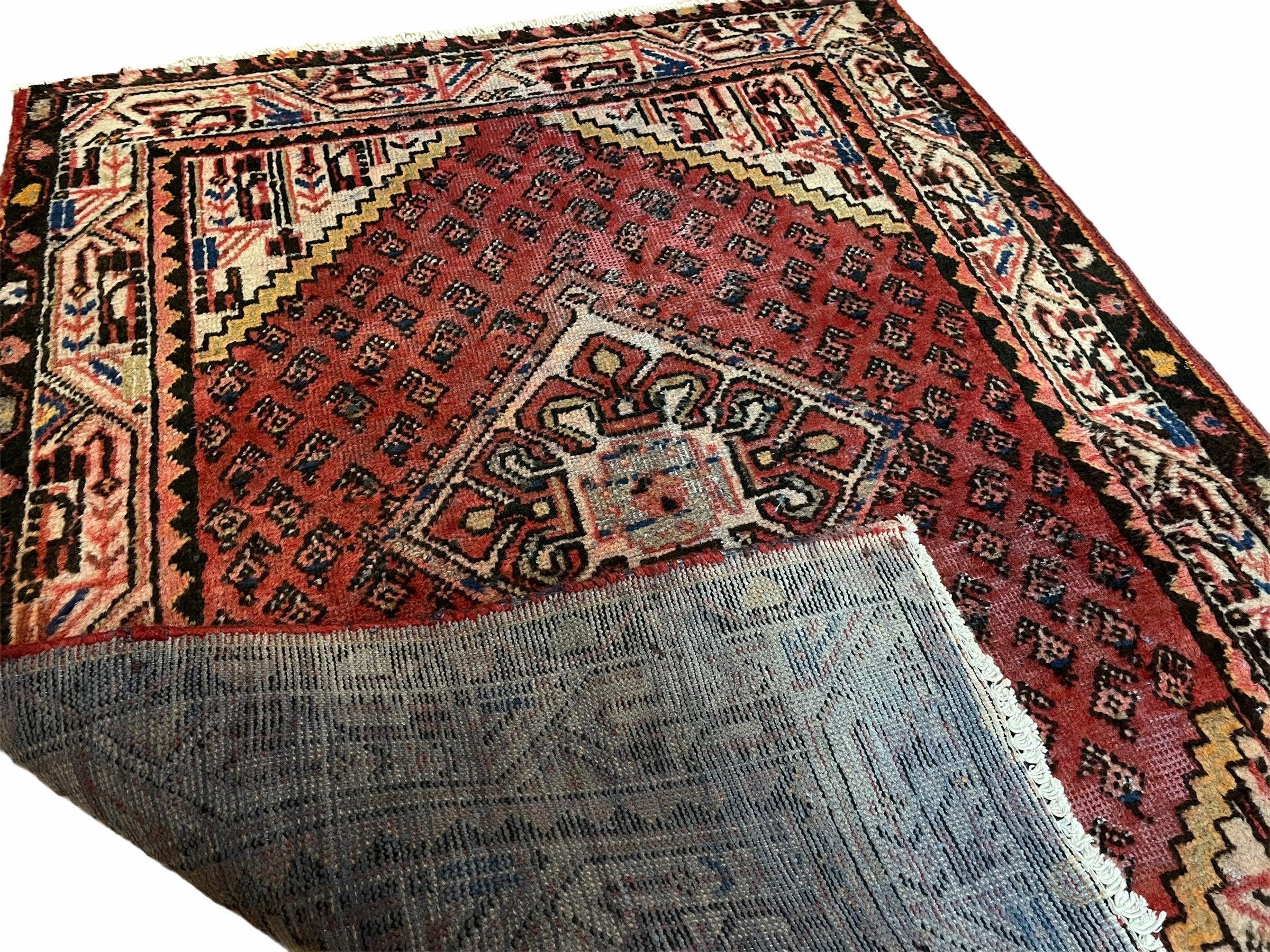 4x6 Antique Rug Handmade Wool Rug Organic Dyes Red Ivory Red Tribal Rug Boho Rug