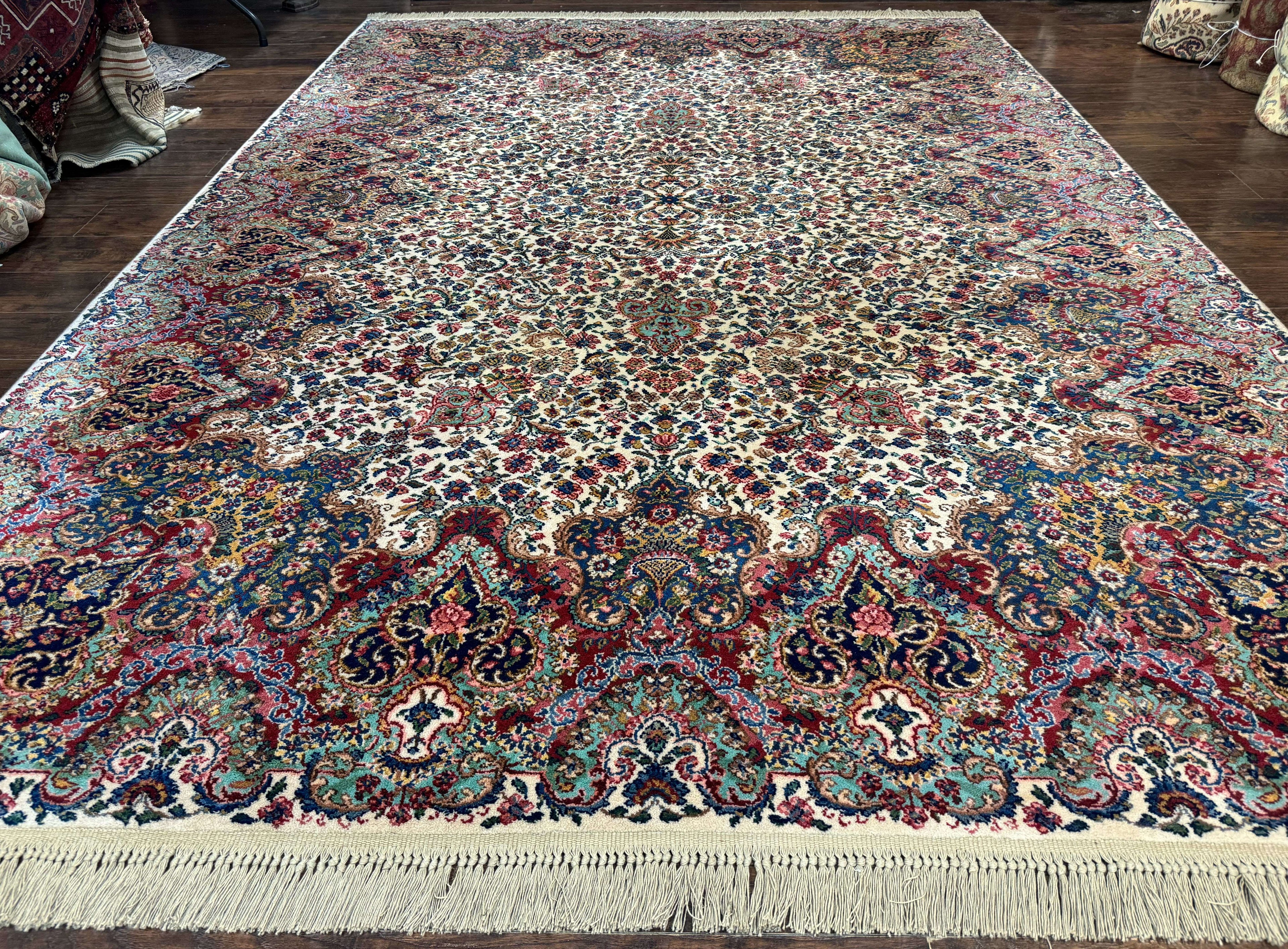 Karastan Rug #742 Floral Kirman 8.8 x 12, Wool Pile, Vintage Original Series, Rare