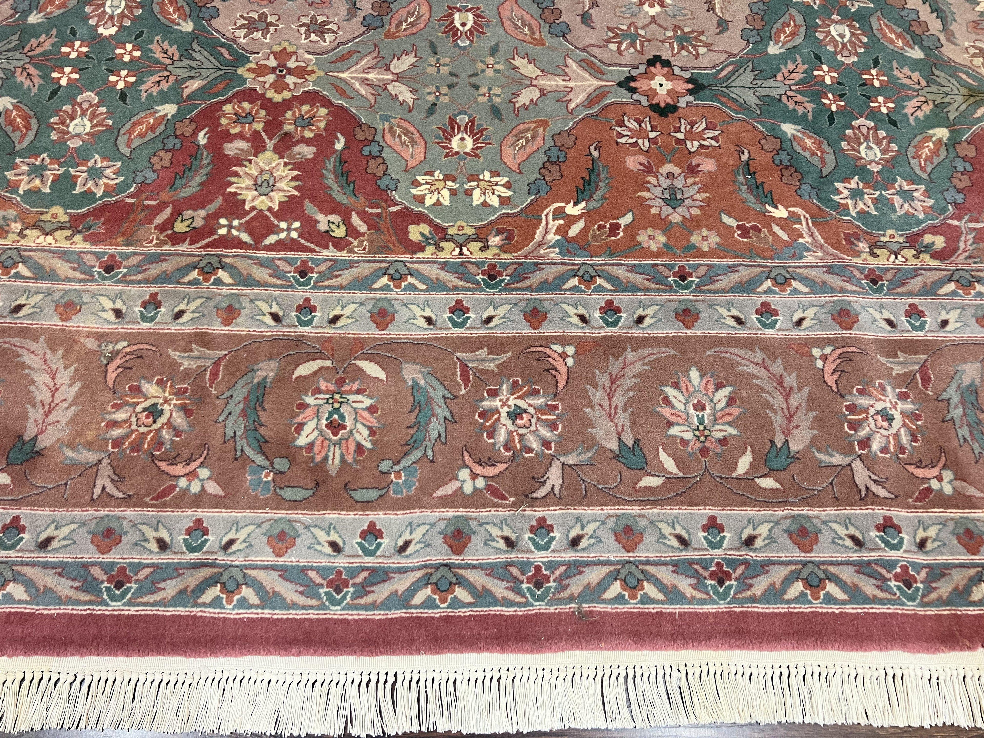 Sino Persian Rug 10x14, Multicolor Panel Design, Wool Handmade Vintage Large Rug