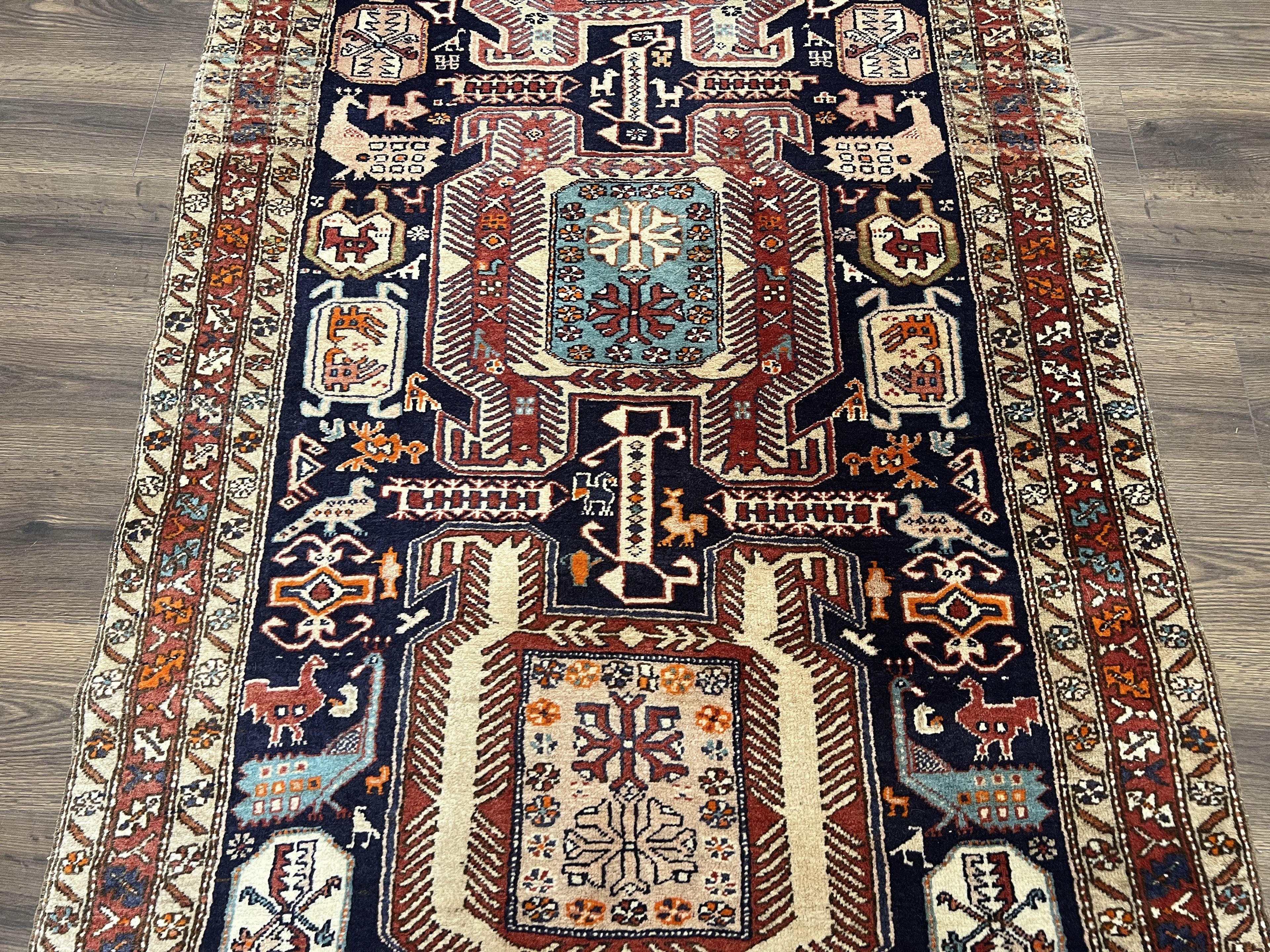 Persian Ardabil Wide Runner Rug 4x10 - Geometric Medallions & Animal Pictorials