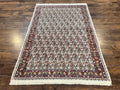 Persian Rug 4x6, Mashad Kashmar Rug, Boteh Paisley Design, Allover Repeated Pattern, Ivory Hand Knotted Vintage Semi Antique Persian Oriental Carpet
