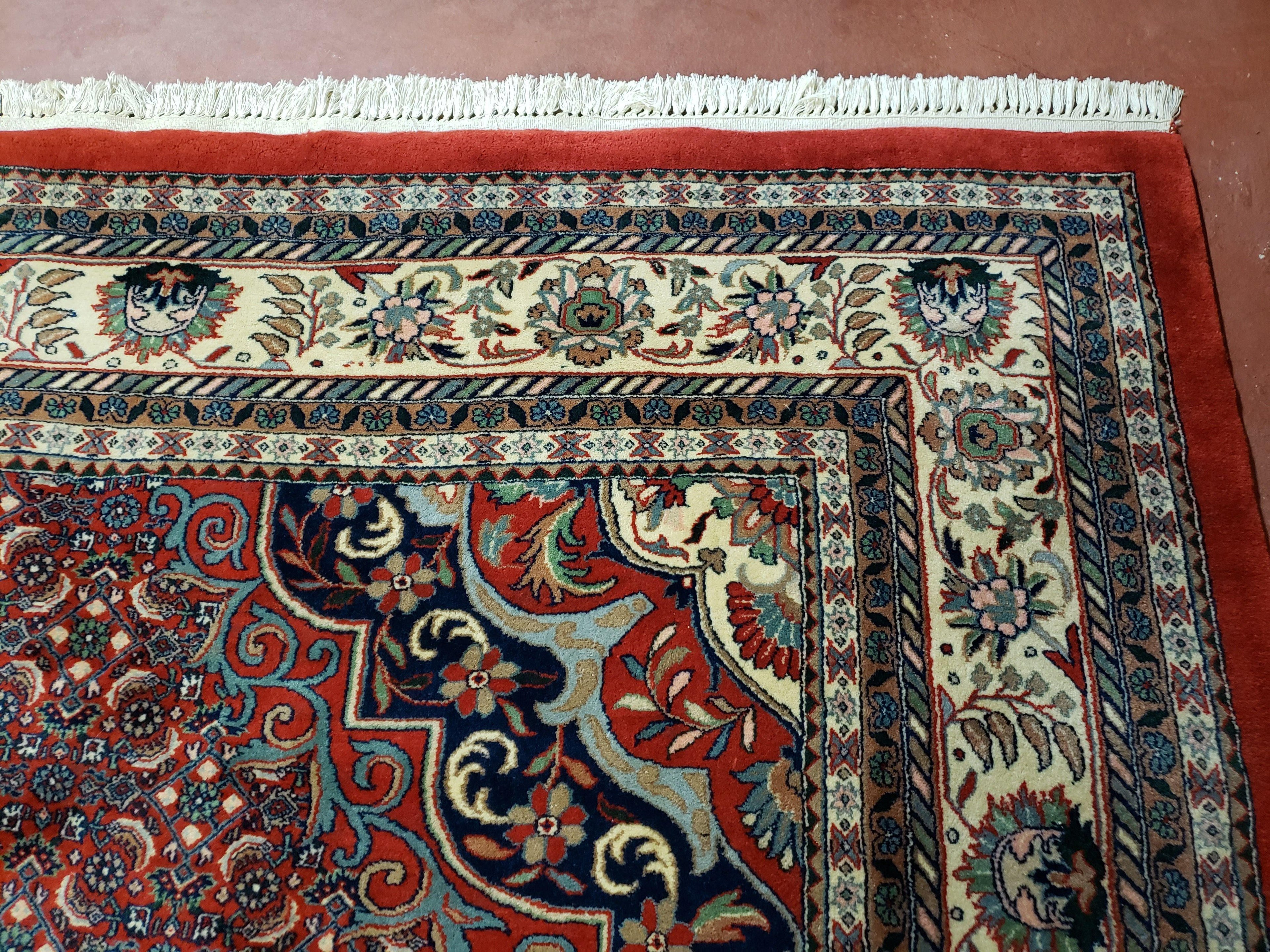 Indian Rug 9x12 Red Indo Bidjar Rug 9x12 Vintage Rug Allover Pattern Medallion Rug Wool Rug Nice Persian Design