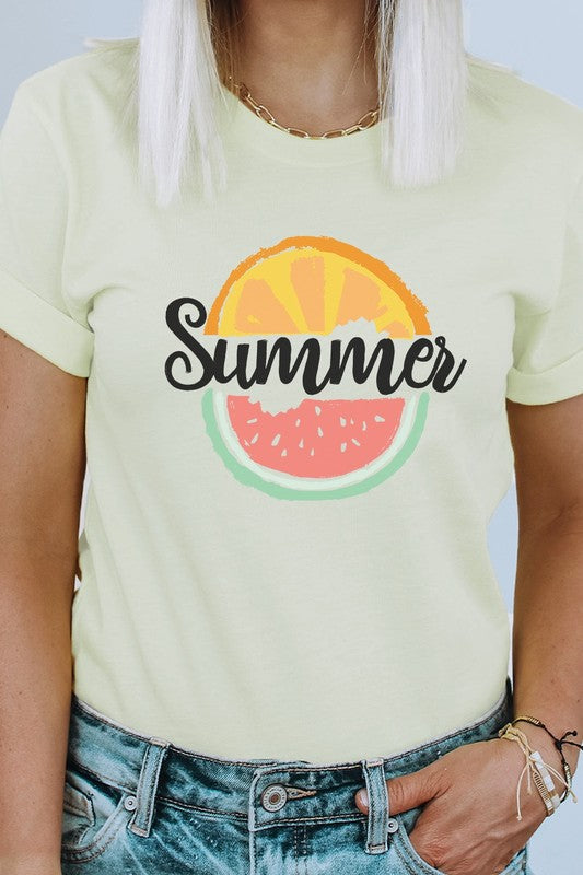 Summer Fruit Slices Watermelon Orange Graphic Tee T-Shirt