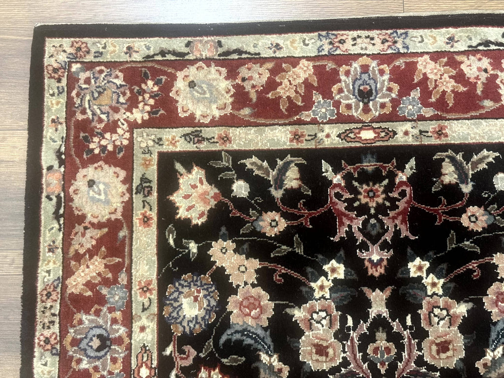 Black Sino Persian Rug 3x5, Wool with Silk Highlights, Floral, Fine 170 KPSI