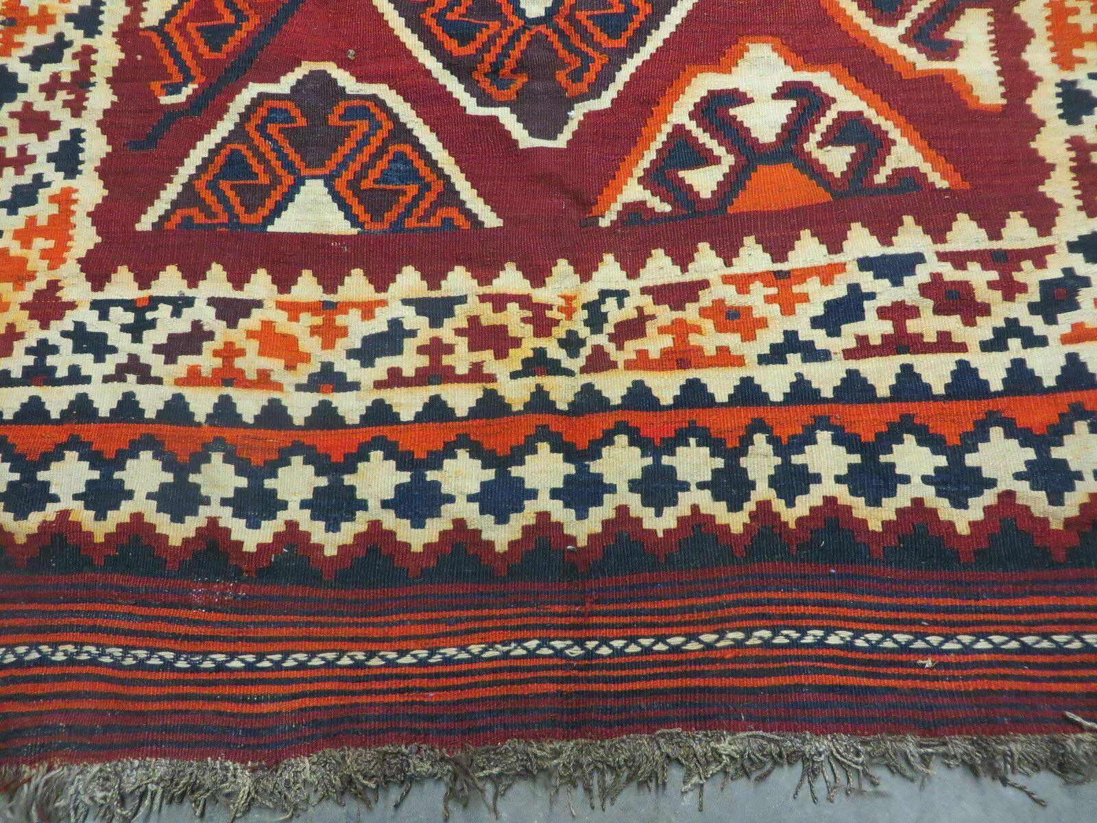 5' X 10' Antique Turkish Kilim Handmade Flat Weave Wool Rug Red Colorful Veg Dye Bohemian Boho Chic Tribal Style And Design