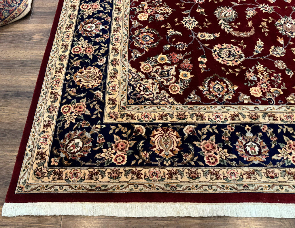 Sino Persian Rug 9x11, Burgundy and Navy Blue, Fine 200 KPSI, Floral Allover