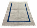 Geometric Turkish Kilim Rug 5' 7" x 7' 9", Flatweave Carpet, Minimal Design, Anatolian Carpet, Gray, Geometric, Dark Blue, Hand-Knotted, New