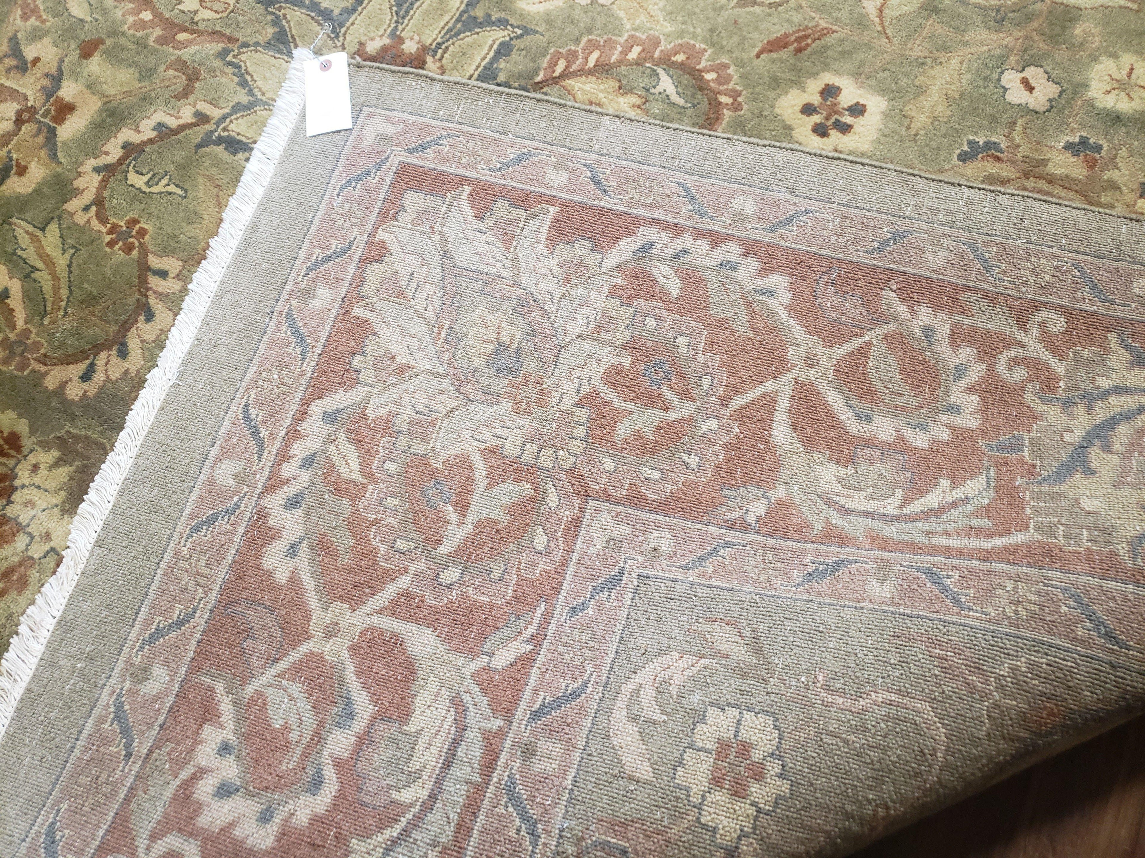Green Indo Mahal Area Rug 9x12, Wool Hand-Knotted Carpet