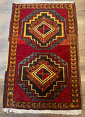 Small Antique Turkish Yastik Rug 2x3, Double Medallions, Geometric, Red, Wool