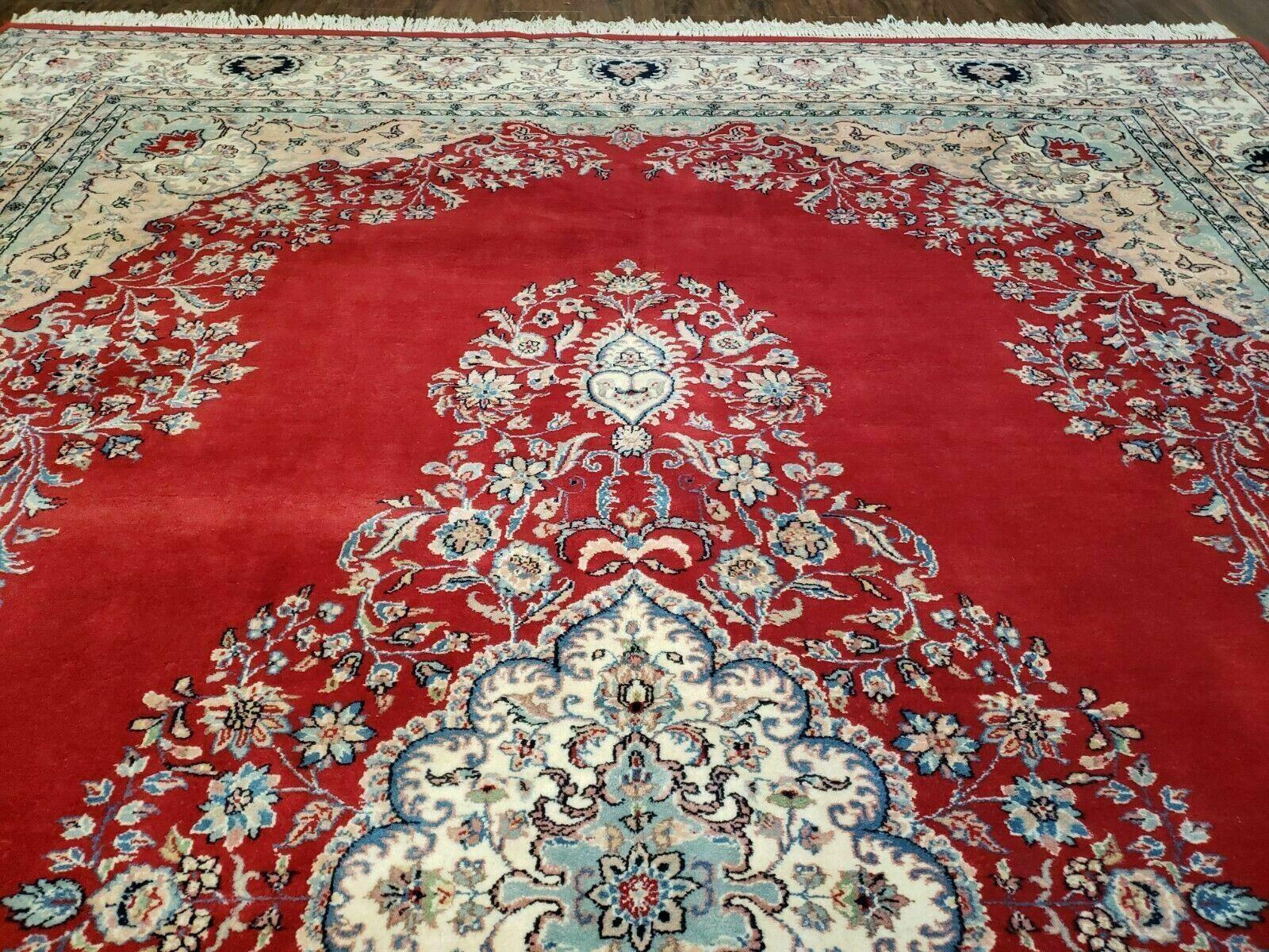 9' X 12' Vintage Handmade India Medallion Wool Rug Vegetable Dyes Nice Red