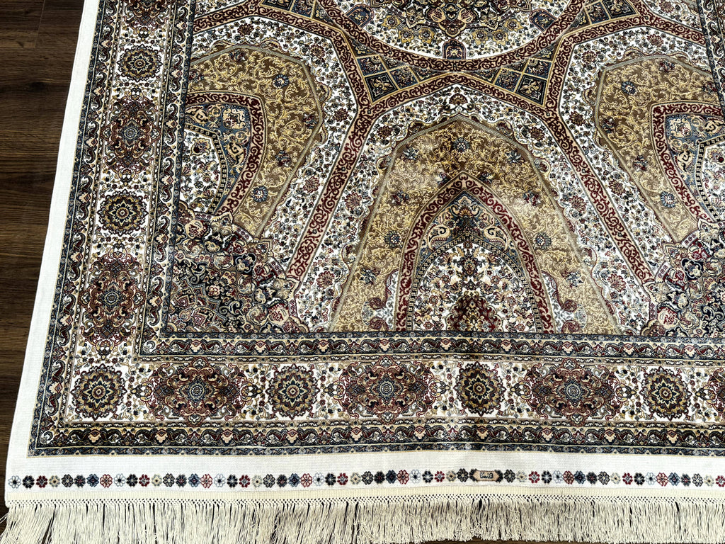 Turkish Silk Rug 5 x 7.6, Dome Design, Bamboo Silk, New