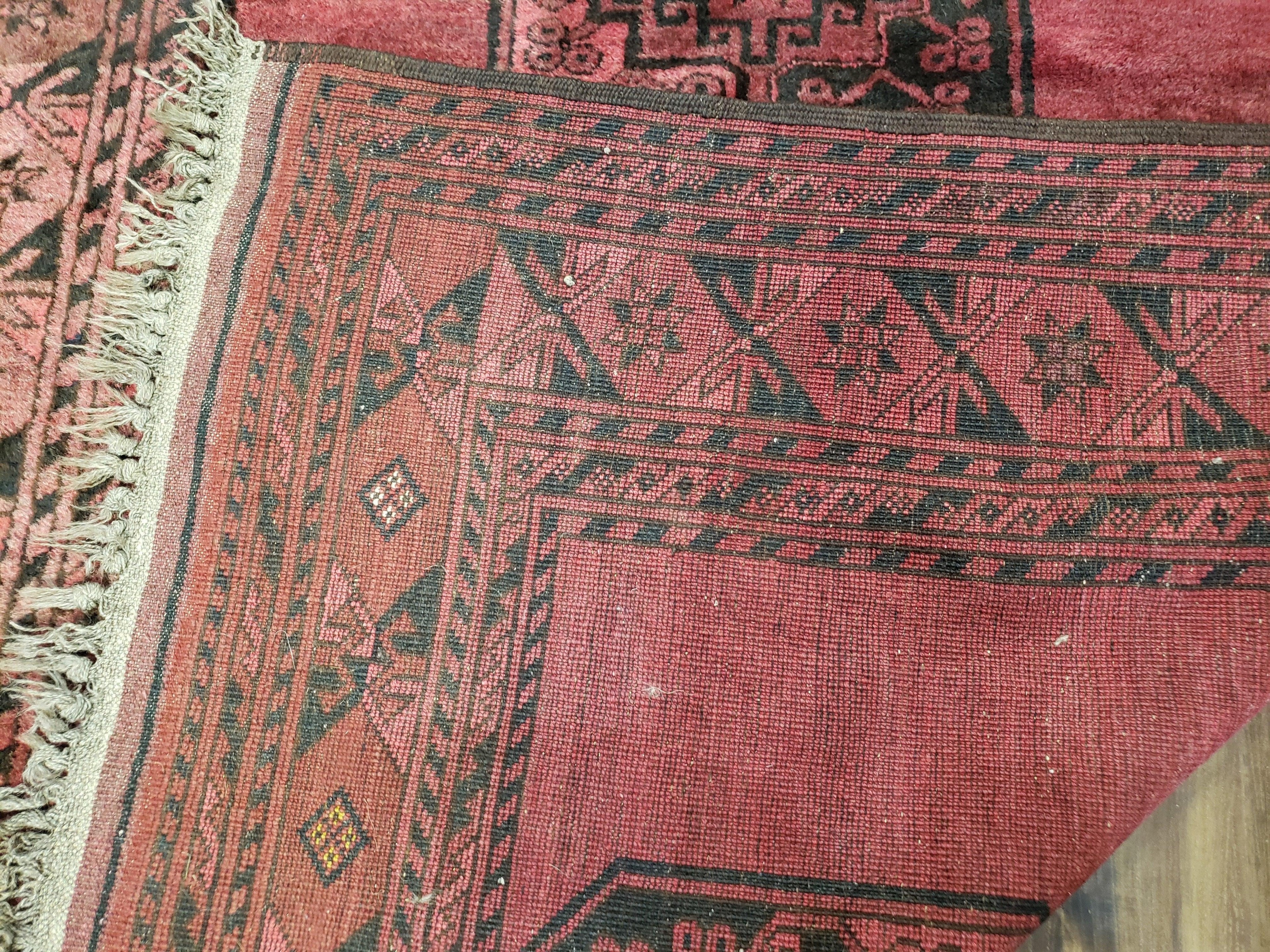 Antique Bukhara Area Rug, Vintage Afghan Bokhara Bashir Rug, 4x6 Hand-Knotted Oriental Carpet, Red & Black Wool Rug, 4' x 5'9