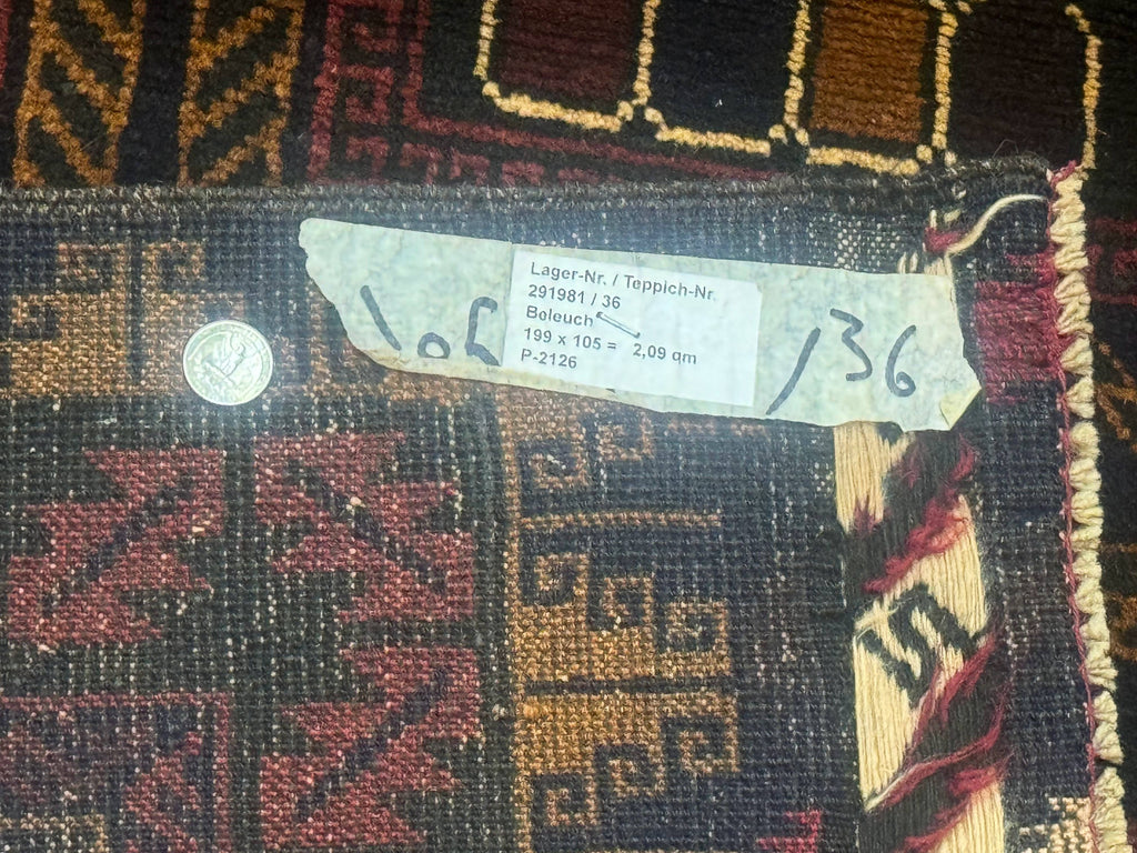 Afghan Rug 3x7, Navy Blue, Tribal Rug, Balouch Carpet, New