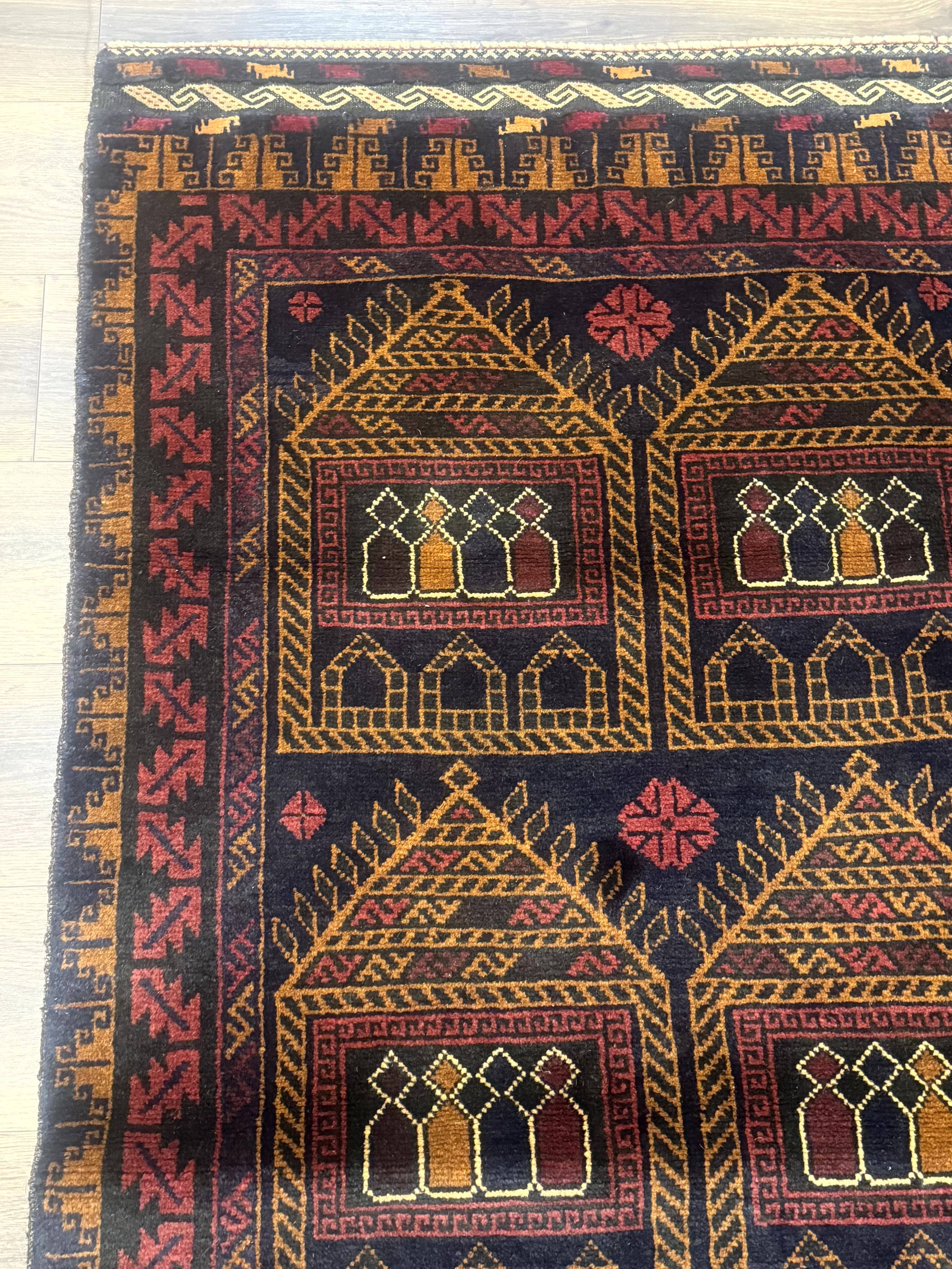 Afghan Rug 3x7, Navy Blue, Tribal Rug, Balouch Carpet, New