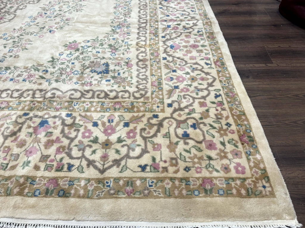 Indo Persian Rug 12x15, Palace Sized Carpet, Oversized Wool Handmade Rug, Kerman Rug, Semi Open Field, Pande Cameron Rug, Beige