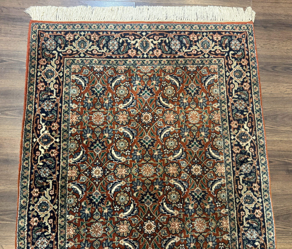 Indo Persian Bijar Rug 3x5, Red and Navy Blue, Allover Pattern, Fine Hand Knotted Wool Carpet