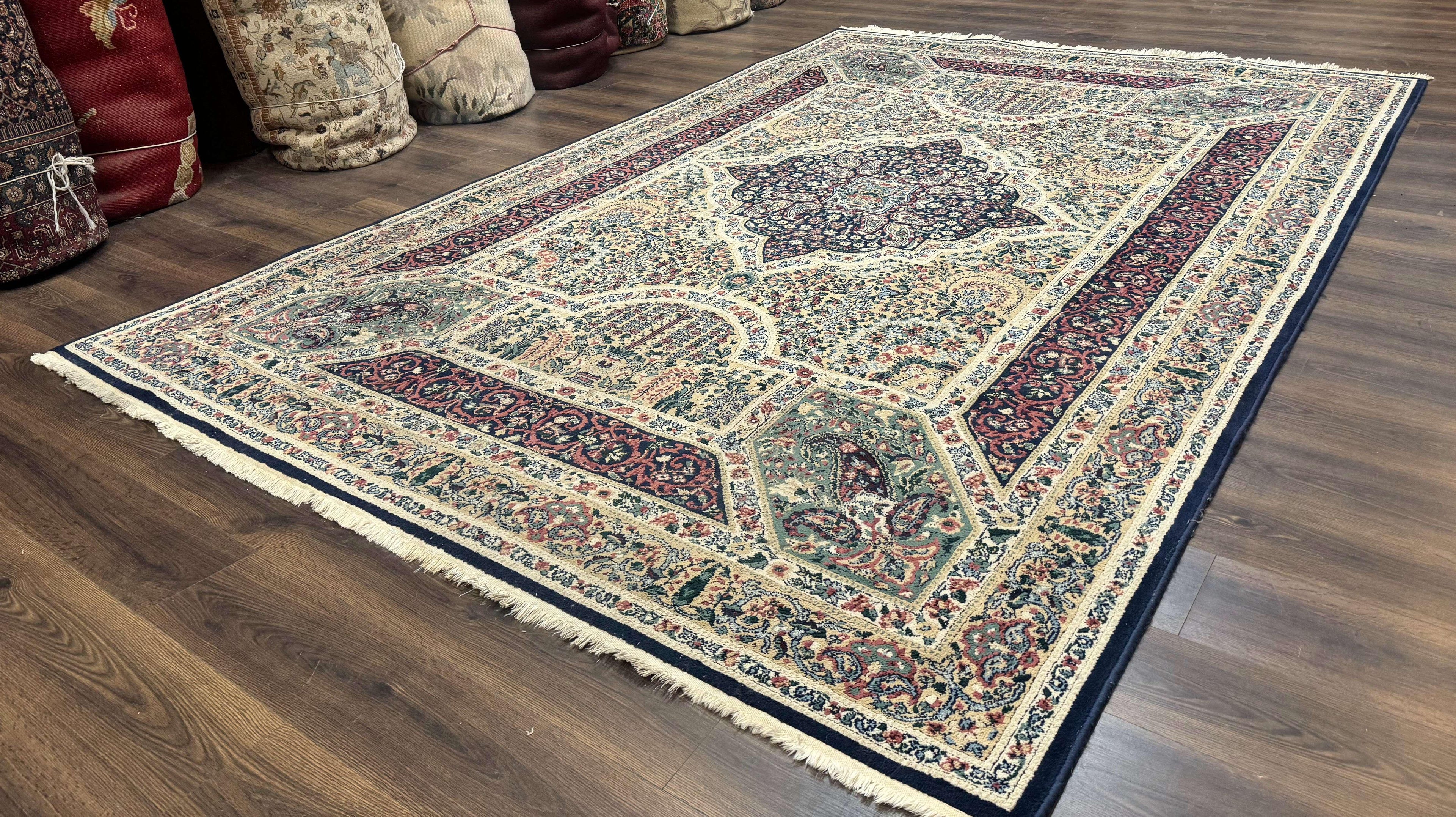 Persian Rug 8x11, Belgium Power Loomed Rug, Kirman Lavar Floral Design, Vintage Rug