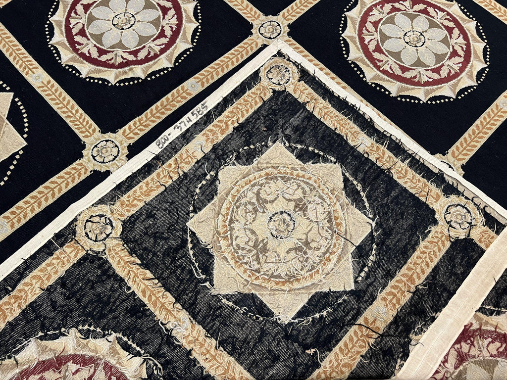 Large Needlepoint Rug 10x13, Panel Design, Black and Beige, Wool Needlepoint Carpet 10 x 13, English Garden, Handwoven Area Rug, Living Room