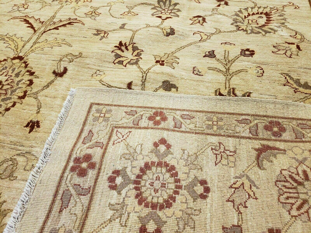 Oushak Rug 10x14 Neutral Colors Handmade Peshawar Wool Carpet Oatmeal Beige