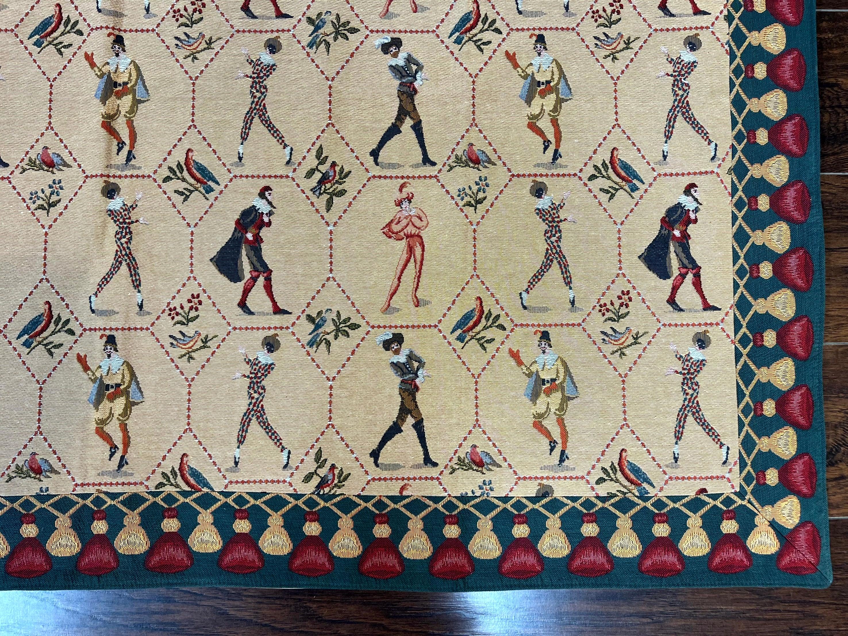 Square Tapestry 5x5, Wall Hanging, Human Pictorials, Court Jesters, Vintage