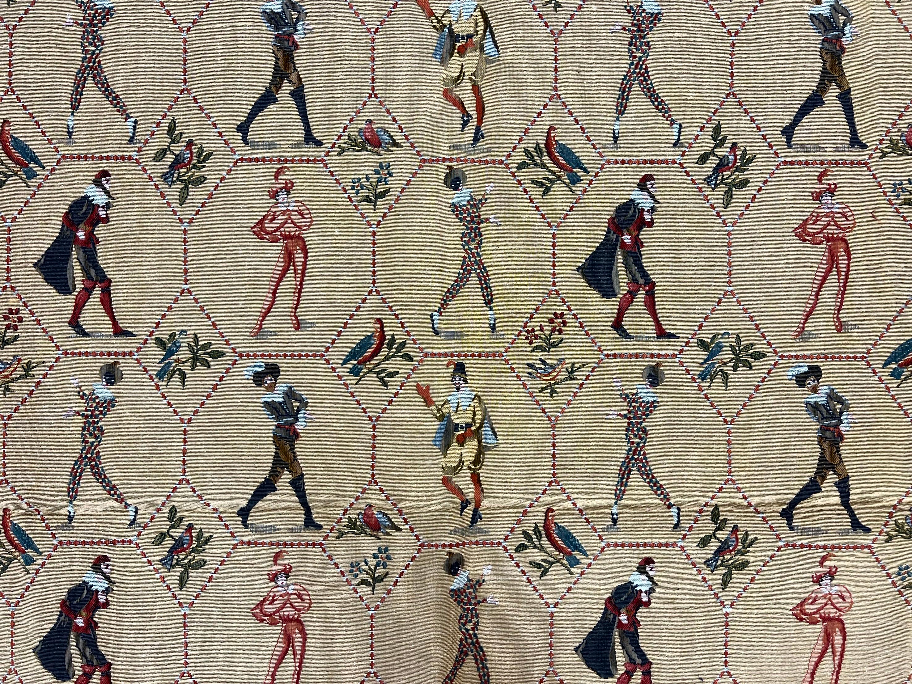 Square Tapestry 5x5, Wall Hanging, Human Pictorials, Court Jesters, Vintage