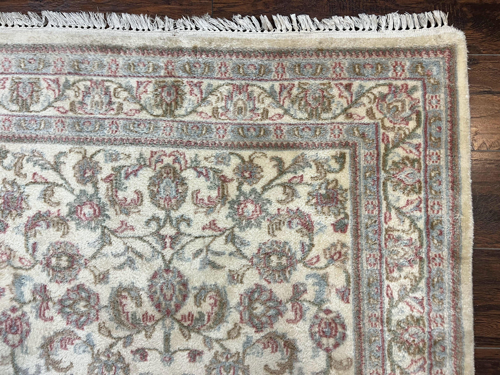Indo Persian Rug 4x6, Vintage Handmade Wool Carpet, Floral Allover Pattern, Beige, Pair A