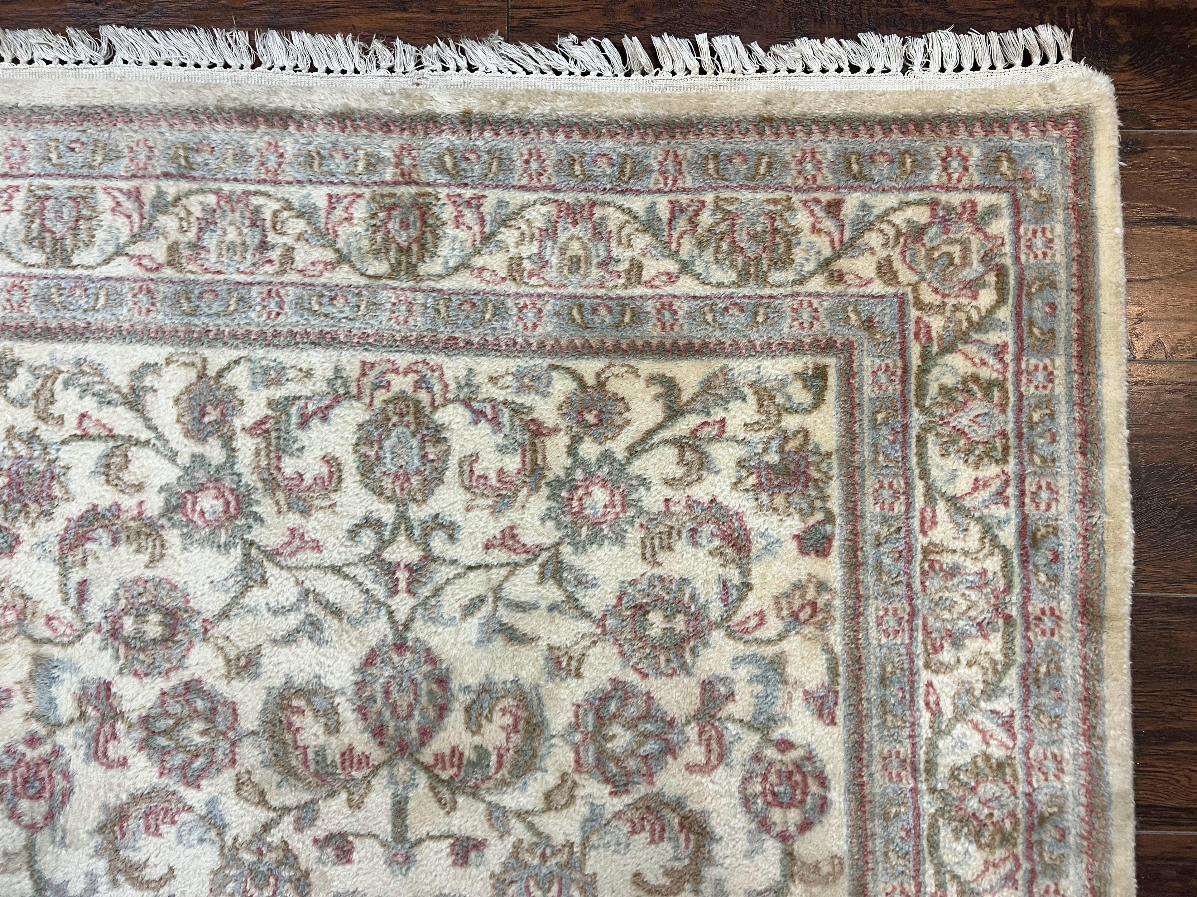 Indo Persian Rug 4x6, Vintage Handmade Wool Carpet, Floral Allover Pattern, Beige, Pair A