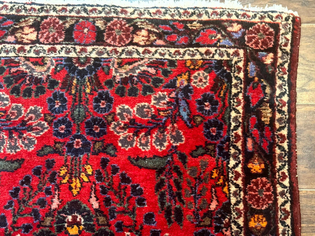 Persian Rug 3x5, Red Tribal Rug, Semi Antique, Wool Rug 3 x 5, Persian Hamadan Rug