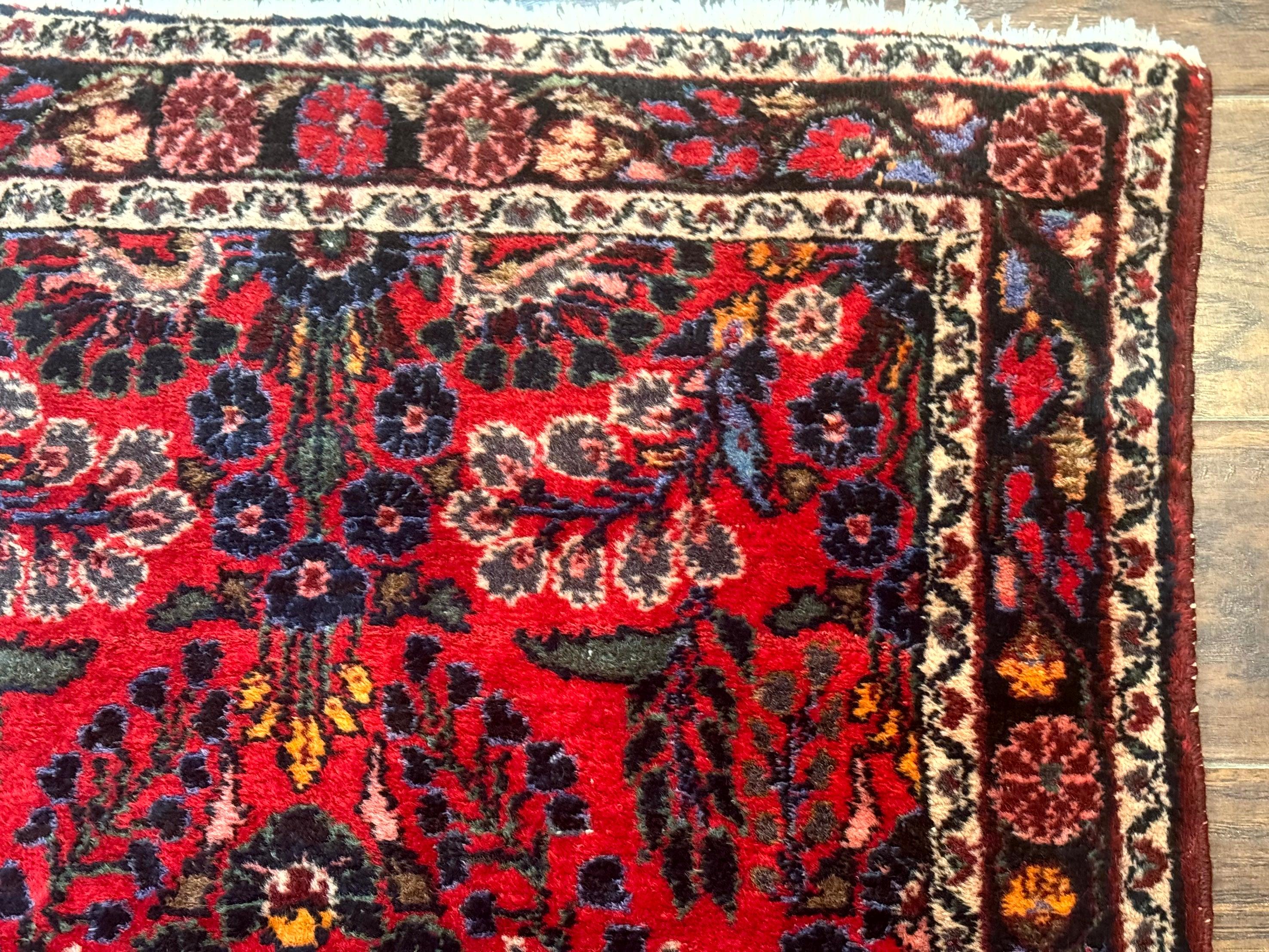 Persian Rug 3x5, Red Tribal Rug, Semi Antique, Wool Rug 3 x 5, Persian Hamadan Rug