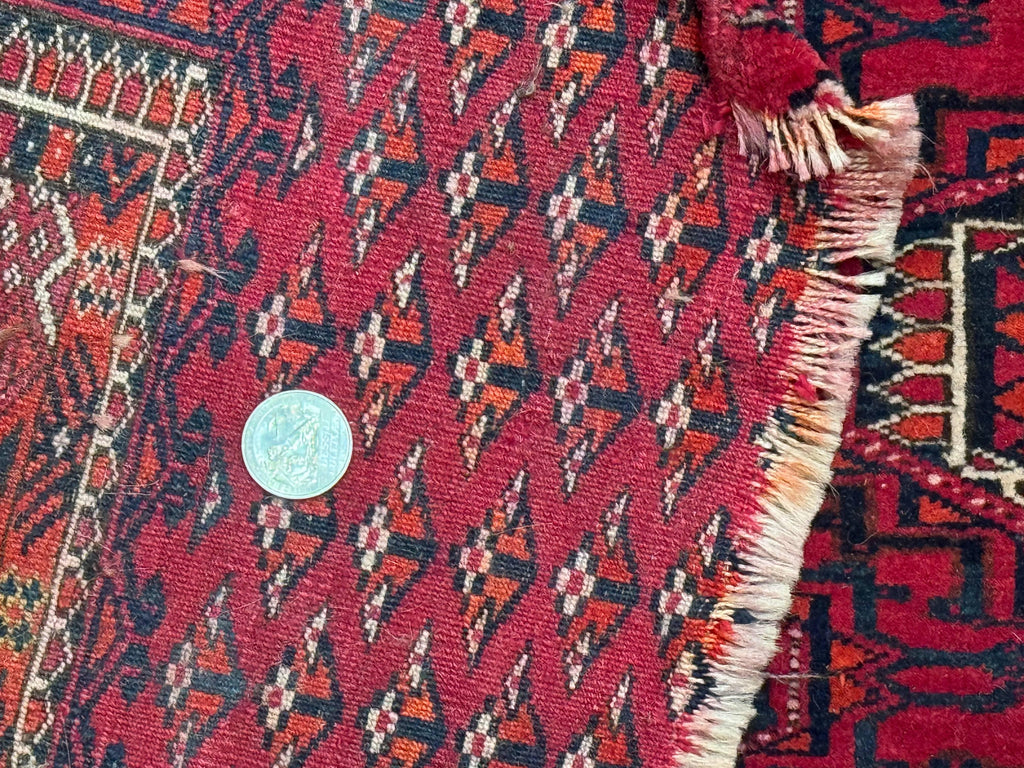 Antique Turkoman Salor Rug, Turkoman Textile, Fine 400 KPSI, Red, Persian Tribal Rug