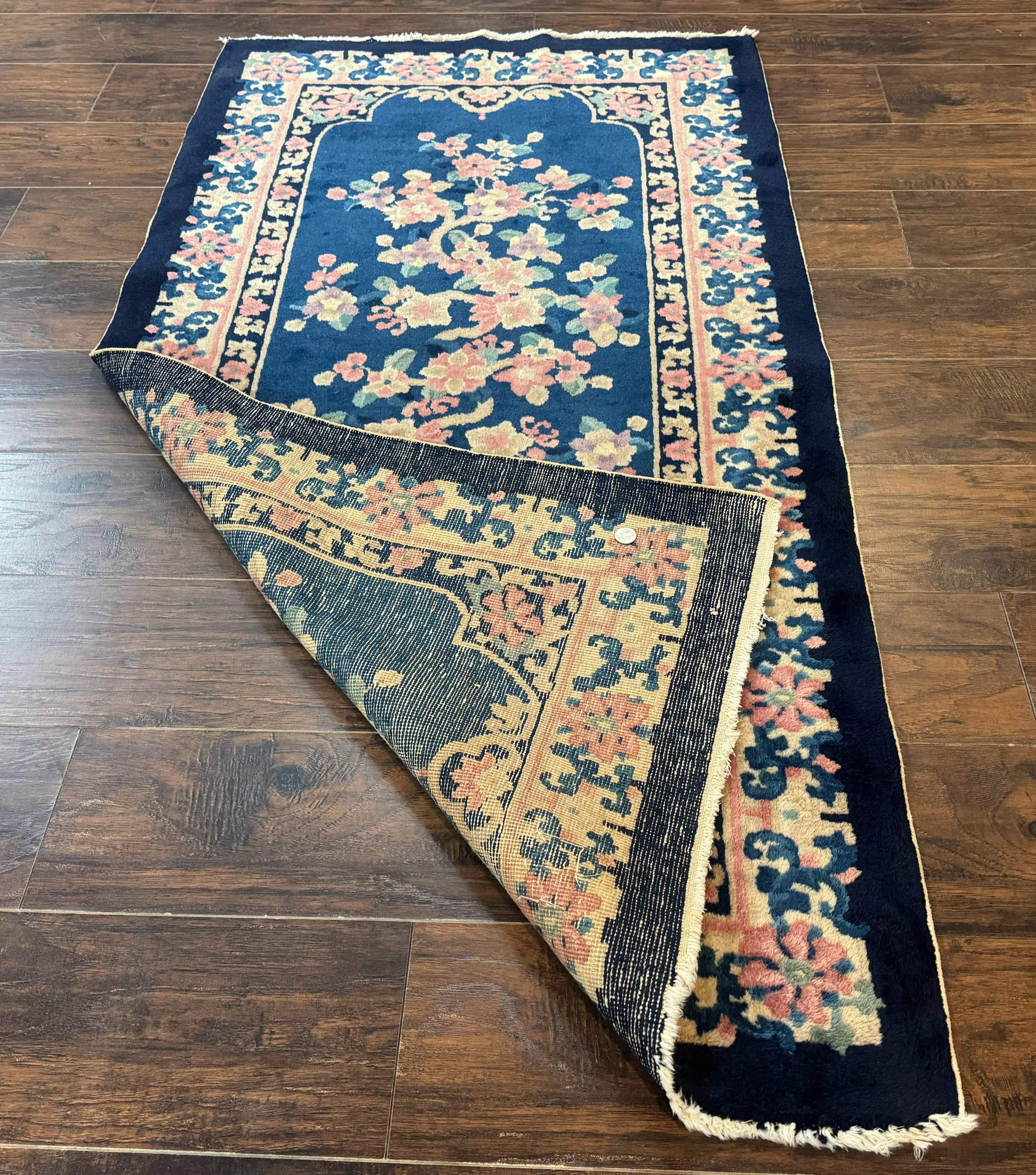 Chinese Rug 3x6, Peking Rug, Blue Chinese Wool Rug, Fete Rug