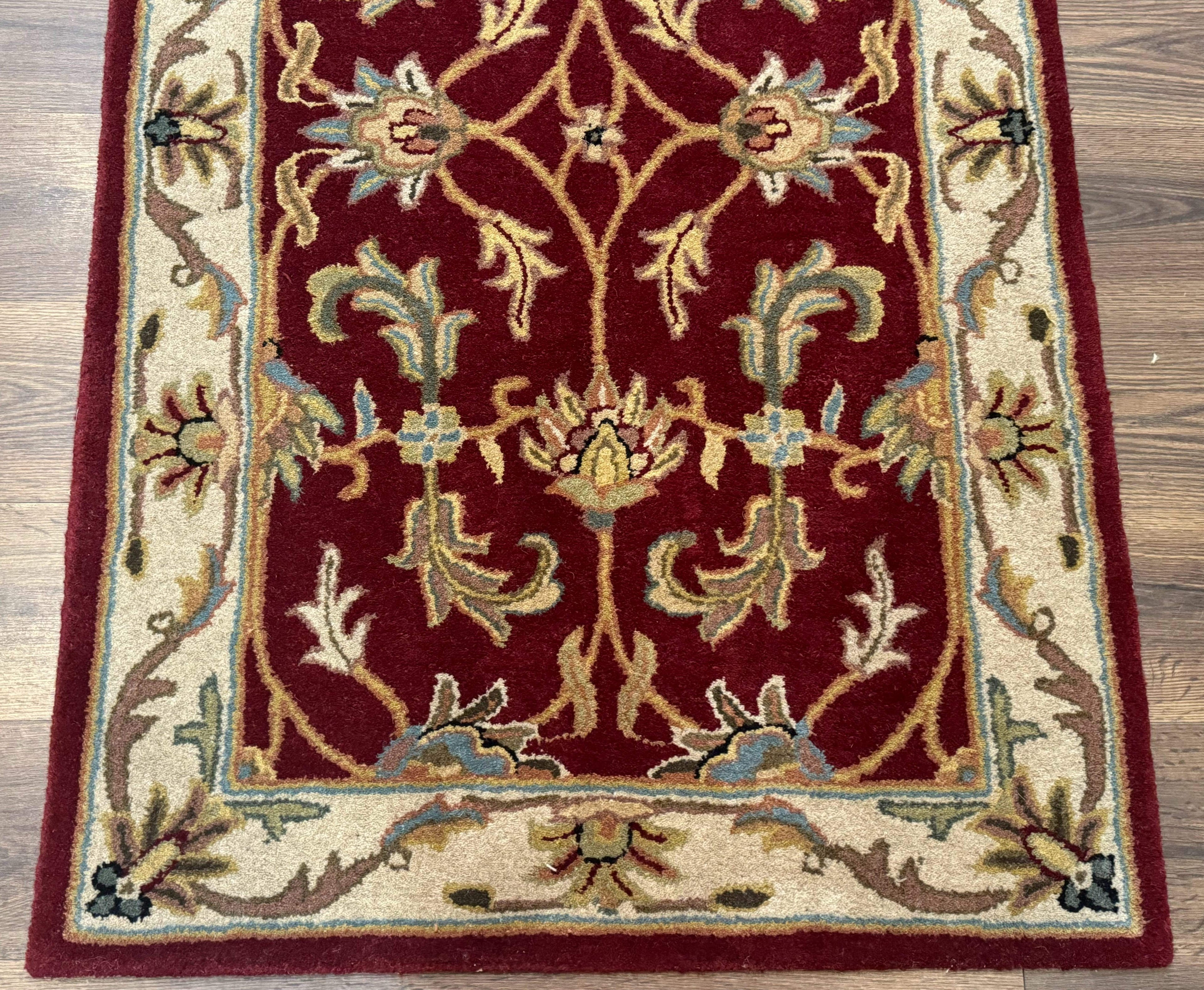 Small Floral Wool Rug 3x5, Safavieh Heritage Collection, Dark Red, Pair B