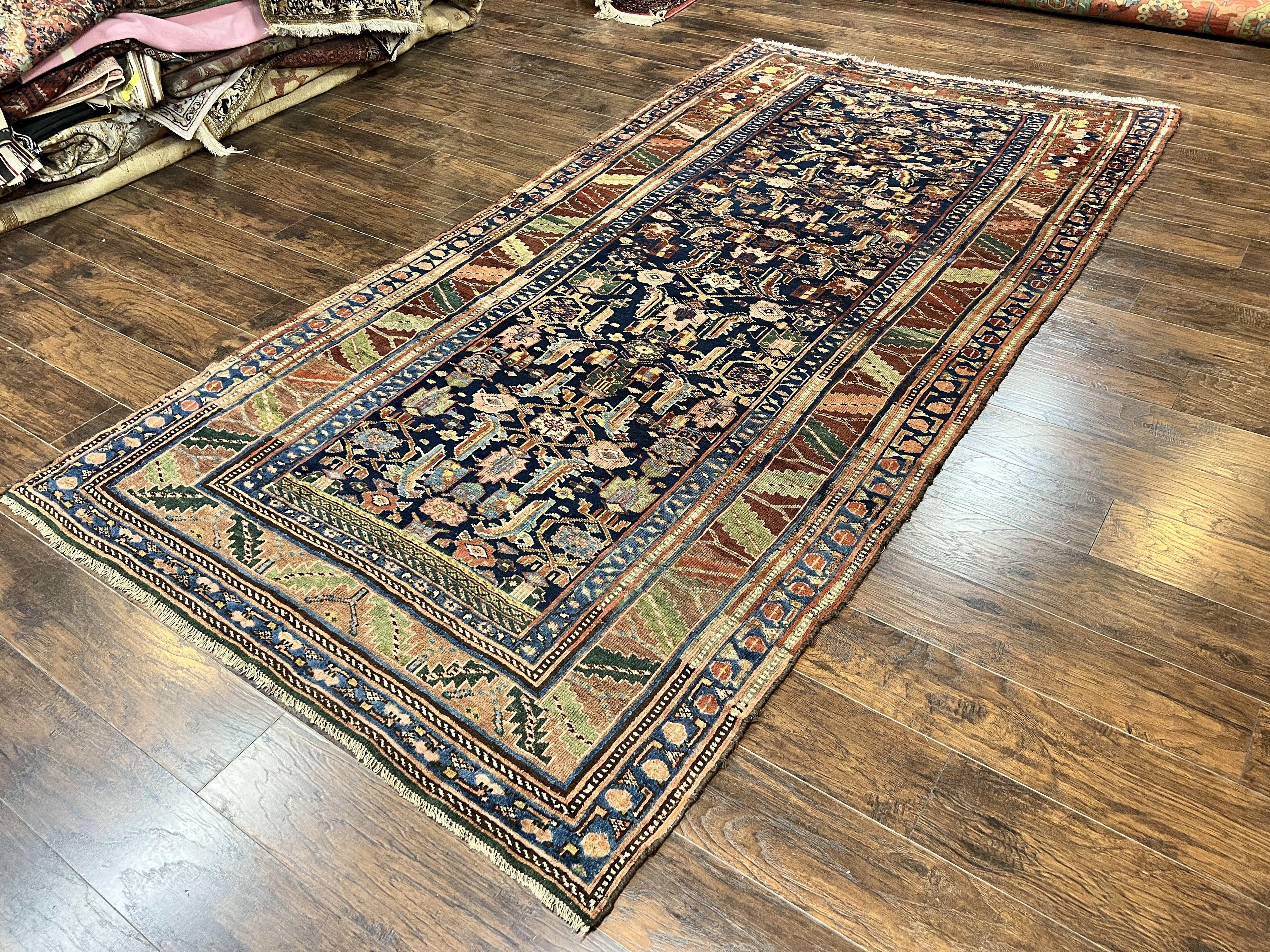 Caucasian Kalegy Rug 6x11, Wide Runner, Wool Hand Knotted Carpet, Navy Blue Tribal Rug, 1920s Antique Rug, 6 x 11 Oriental Carpet