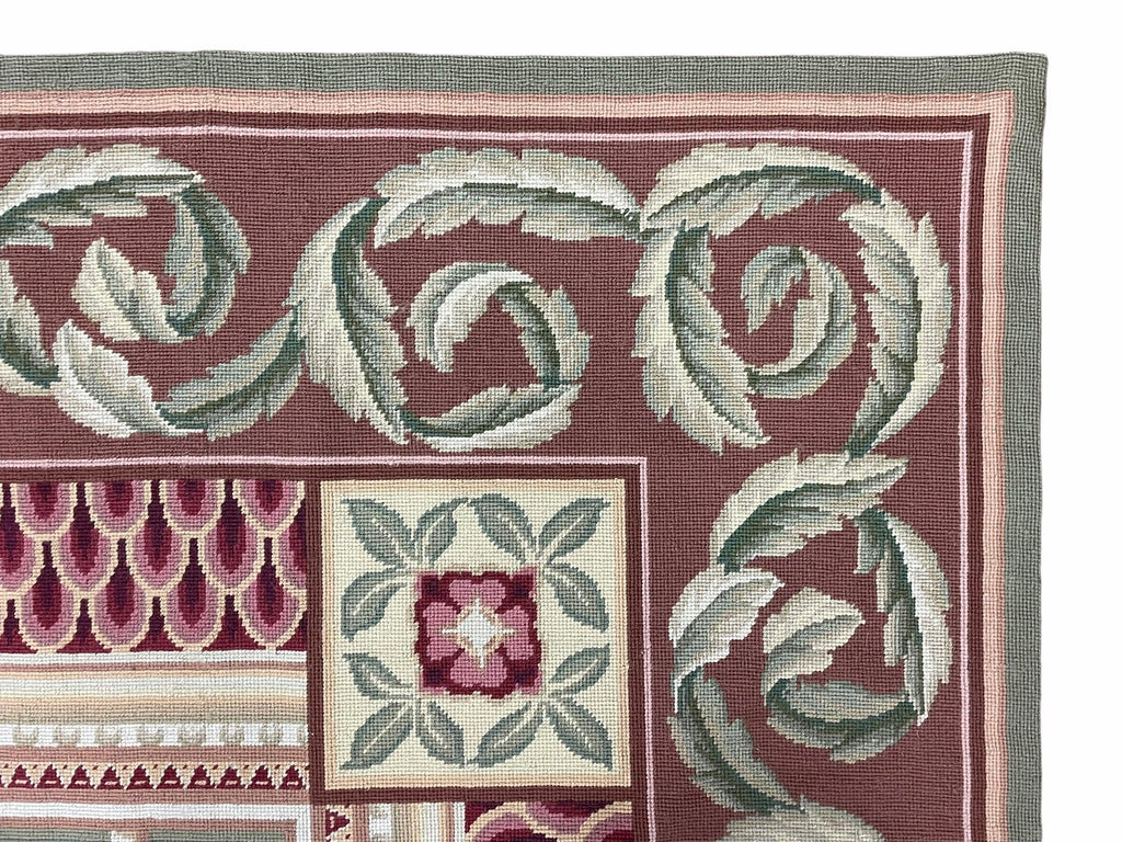Aubusson Needlepoint Rug 9x12, Flatweave Carpet, Leaves, Wool, New, Handmade