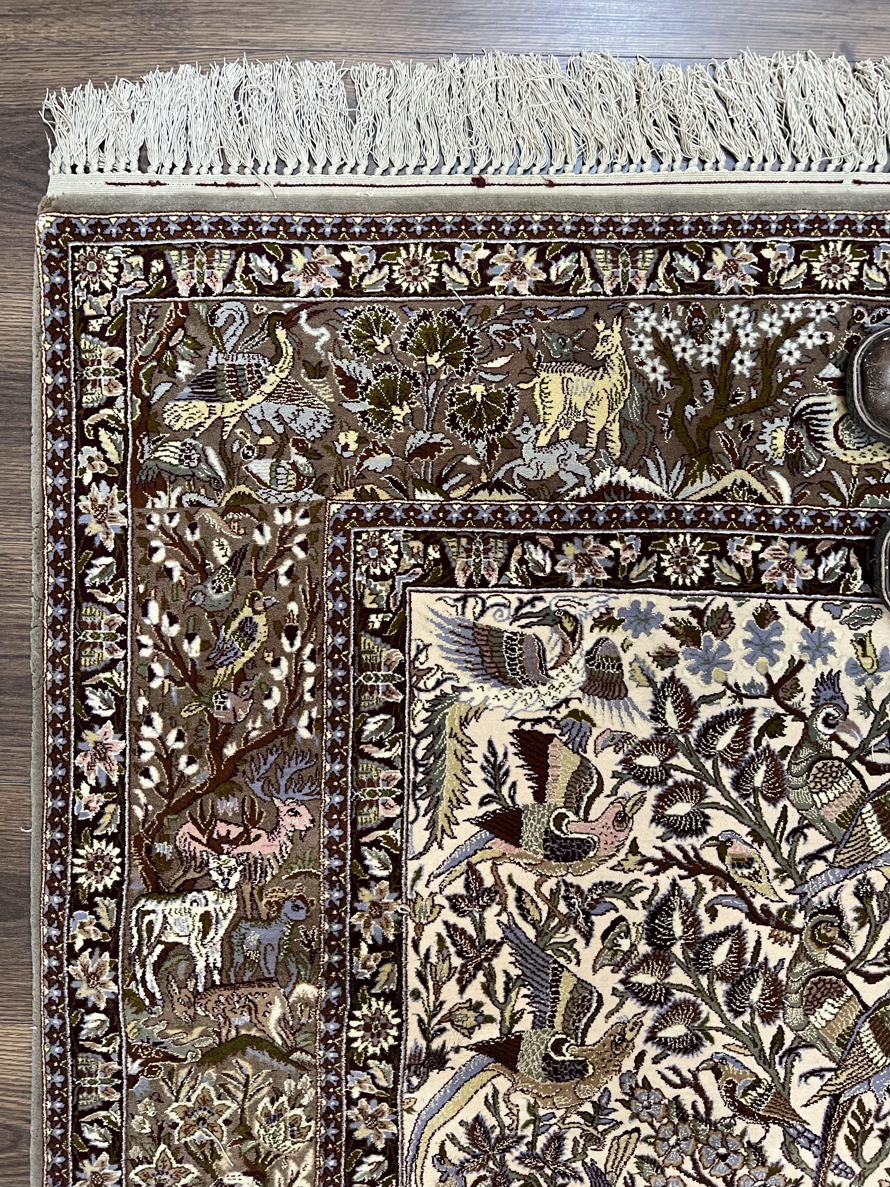 Persian Isfahan Rug 5x8 - Tree of Life, Animal Pictorials, Kork Wool & Silk