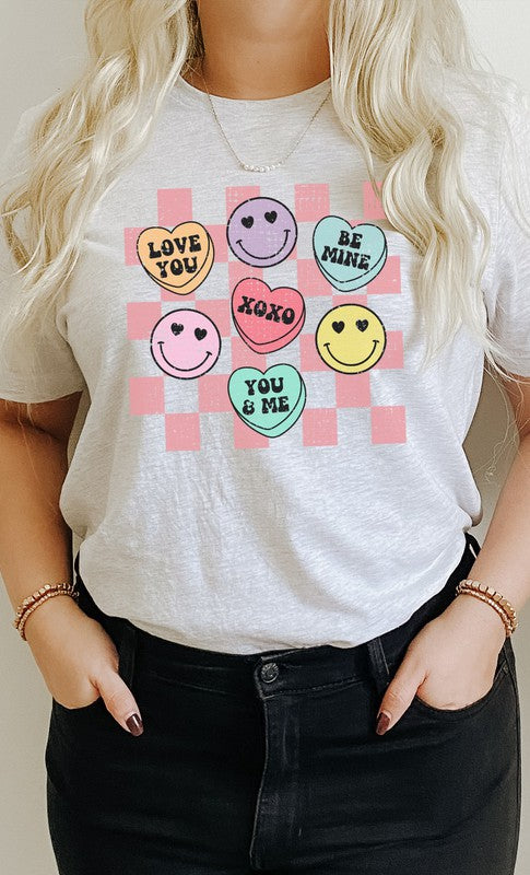 Valentines Heart Candy Checker Graphic Tee T-Shirt