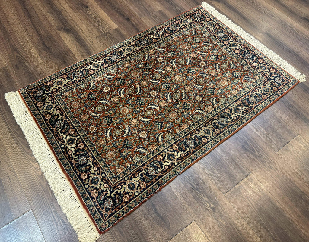 Indo Persian Bijar Rug 3x5, Red and Navy Blue, Allover Pattern, Fine Hand Knotted Wool Carpet