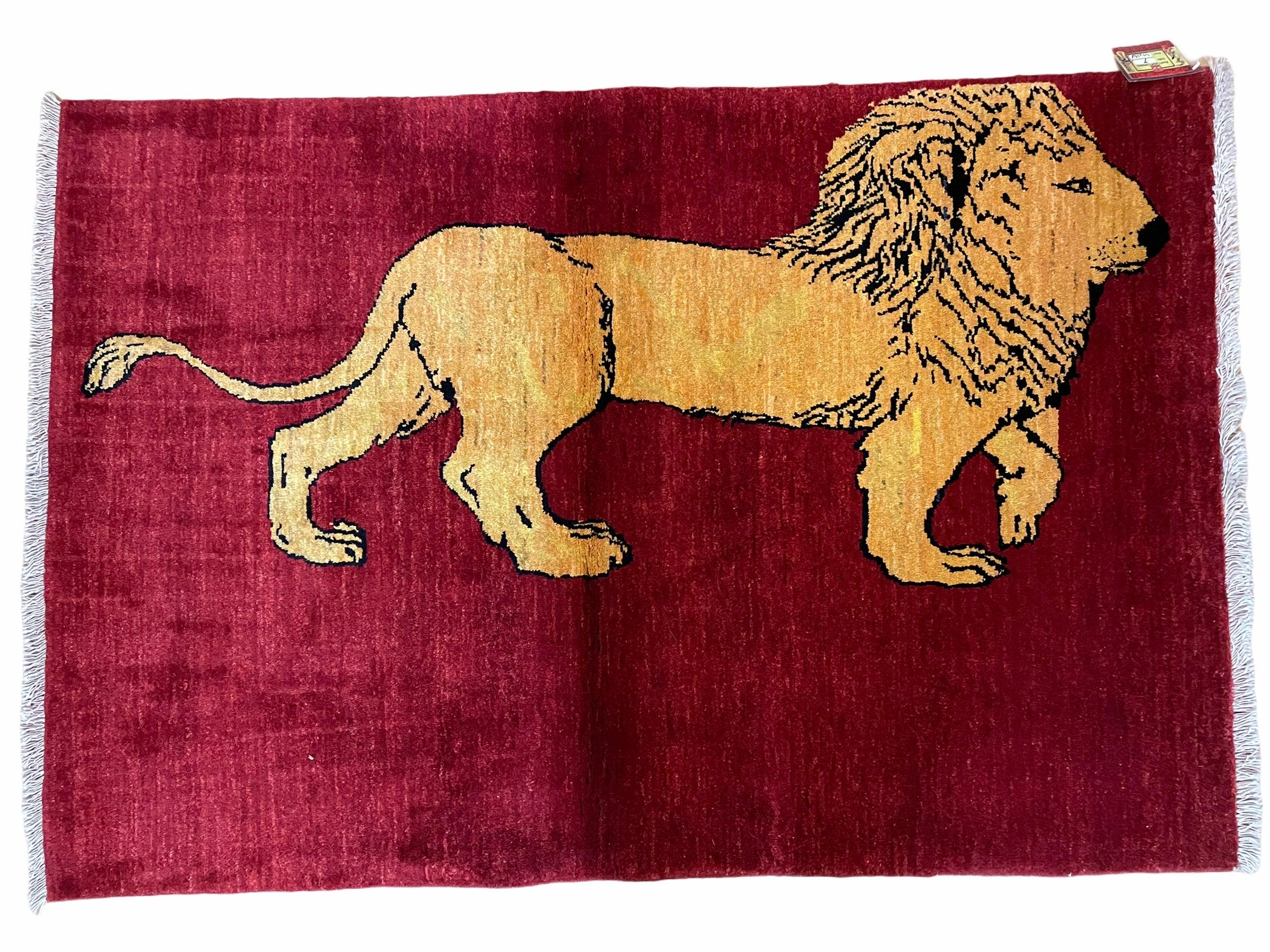 3 X 5 Handmade Hand-Knotted Quality Wool Rug Lion Red Veg Dyes Tribal Pictorial