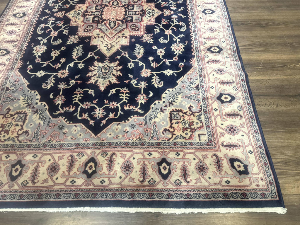 Karastan Rug Navy Serapi, Kara Shah Rug, Navy Blue, 5.6 x 8.6, Vintage Karastan Area Rug, Wool Pile Karastan Rug